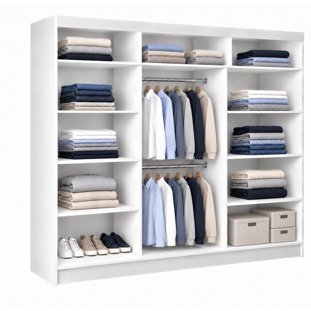 KLEIDERSCHRANK Steria 240 cm Weiß Griffe silber - Weiß, Holzwerkstoff (240/216/61cm) - KS Home Concept