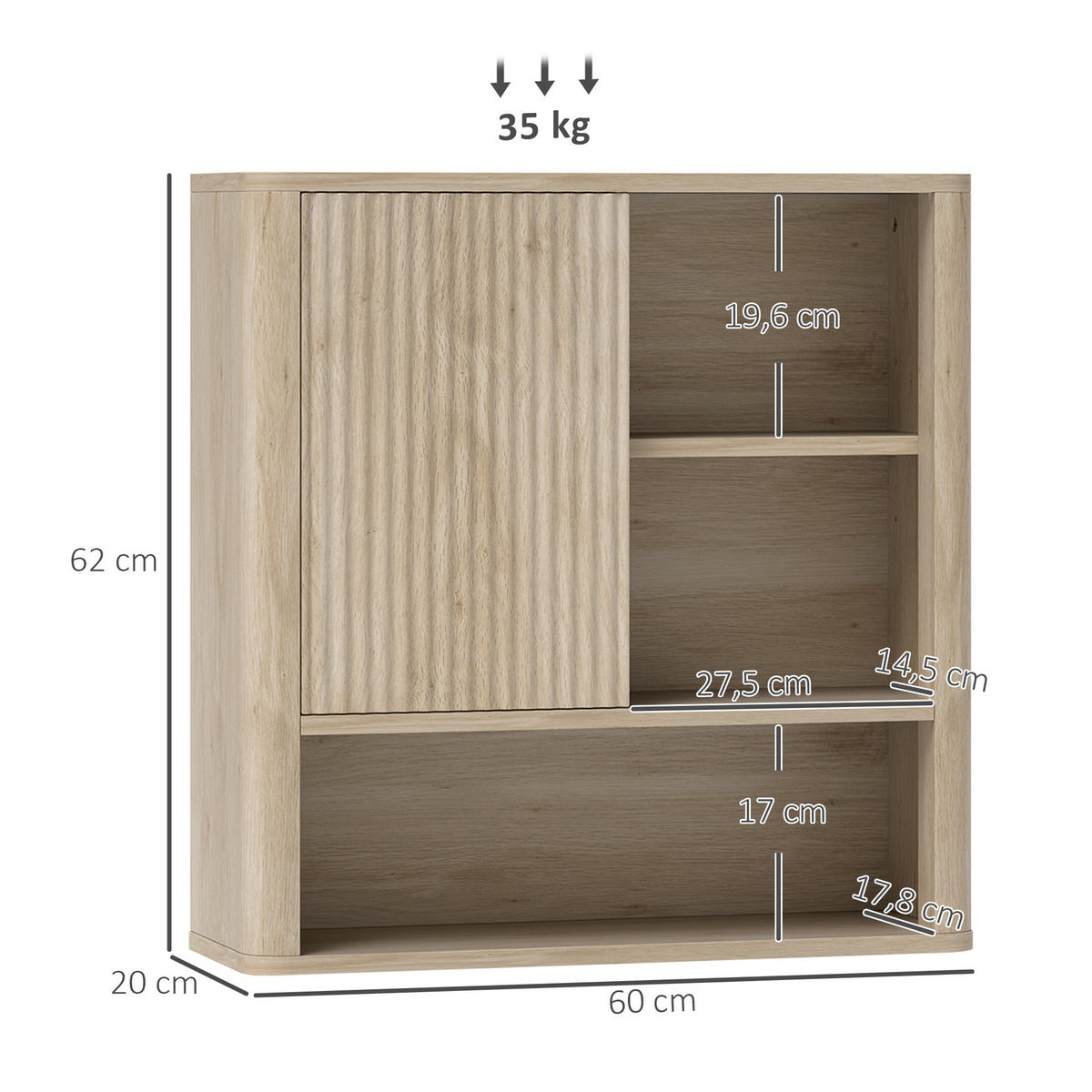 HÄNGESCHRANK Naturholz 1 Stück - Beige, Kunststoff (60/62/20cm) - GiPP