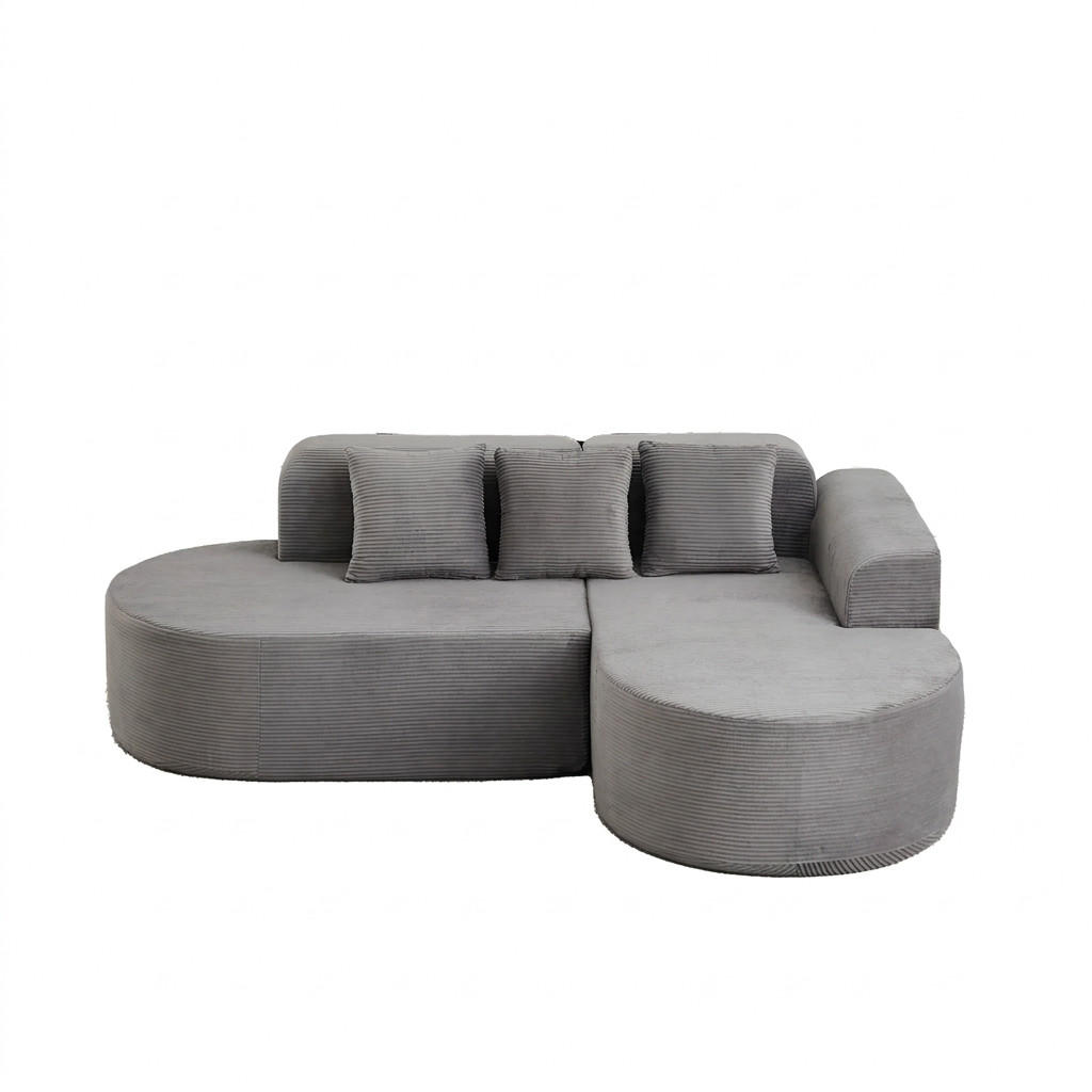 ECKSOFA 220/155/70 cm Grau Cord mit 3 Kissen, Rechte Seite - Grau, Textil (220/155cm) - Oxeza