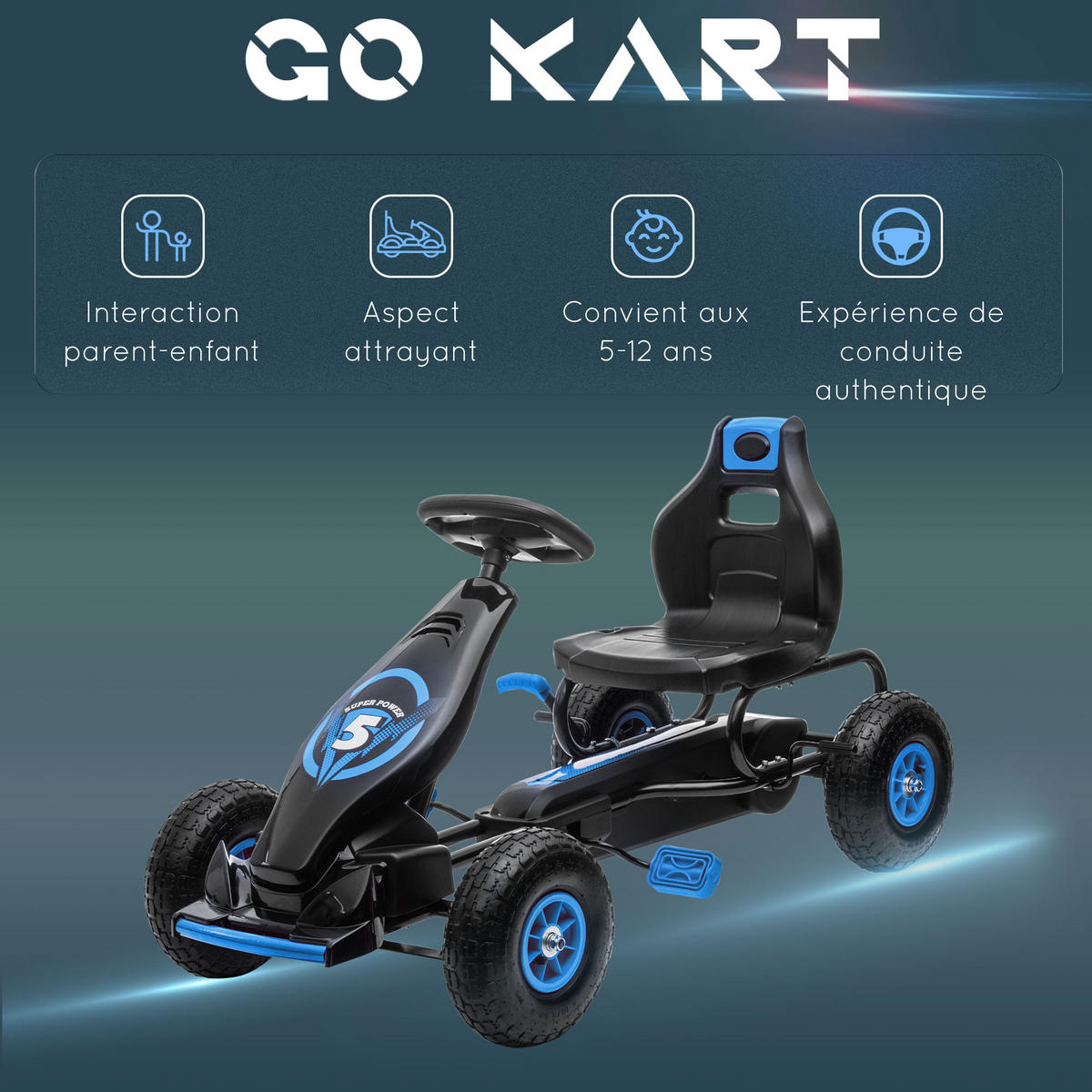 TRETKART DE-13020 verstellbarer Sitz Blau/Schwarz - Blau, Kunststoff (121/58/61cm) - ComfortXL