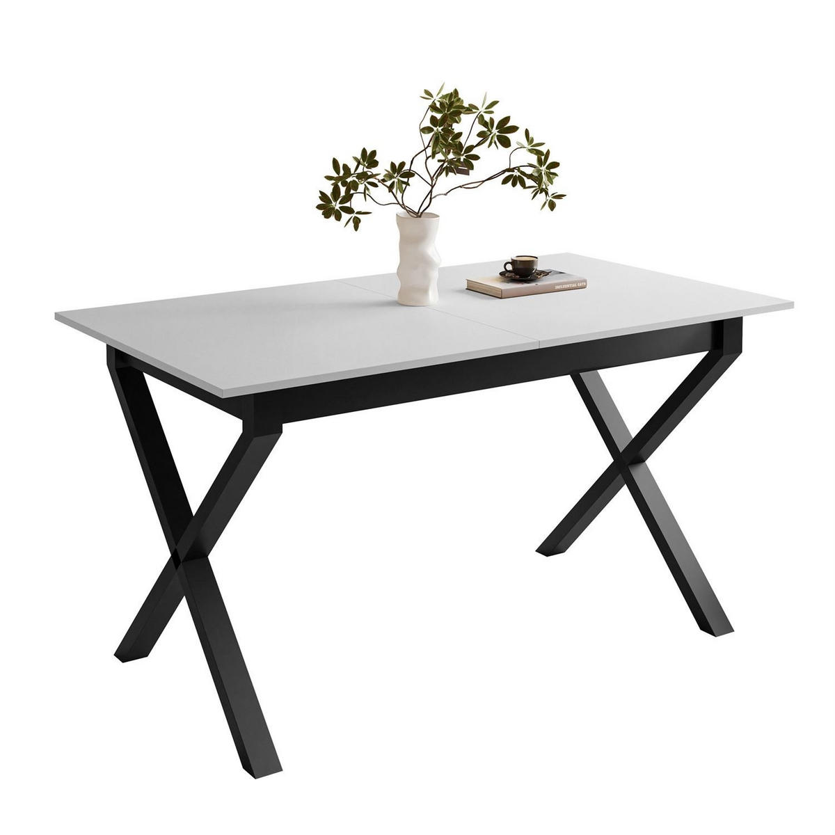 ESSTISCH ARTON II ausziehbarer Tisch 140-195 cm für 6-8 Personen - Schwarz/Weiß, Holzwerkstoff/Metall (140/80/77cm) - Lookway