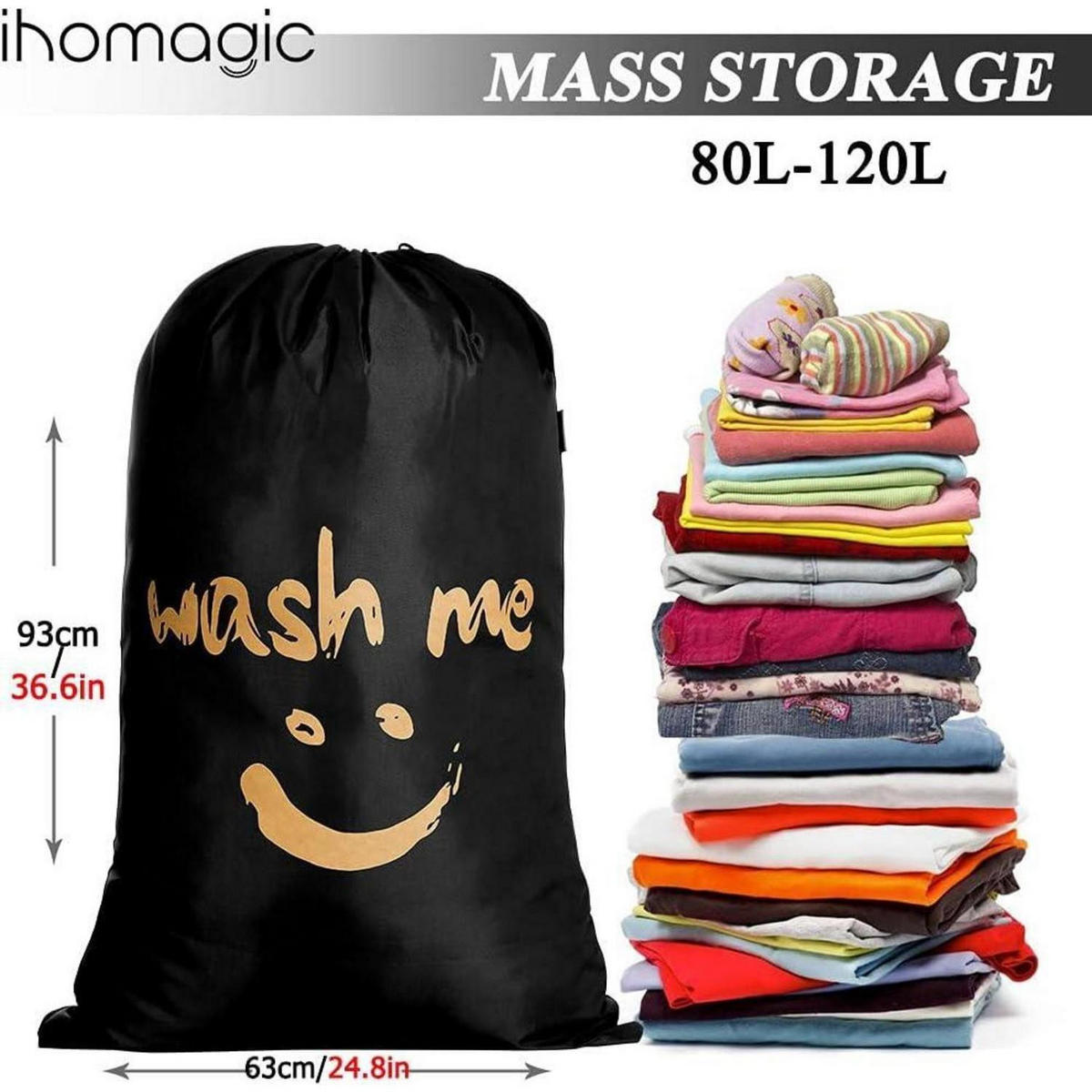 WÄSCHESACK 2-teiliges Set 120L 420D Nylon Schwarz - Schwarz, Textil (91.9/1.5/92cm)