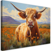 WANDBILD schottische kuh auf der wiese - Multicolor, Textil (60/40cm) - Feeby