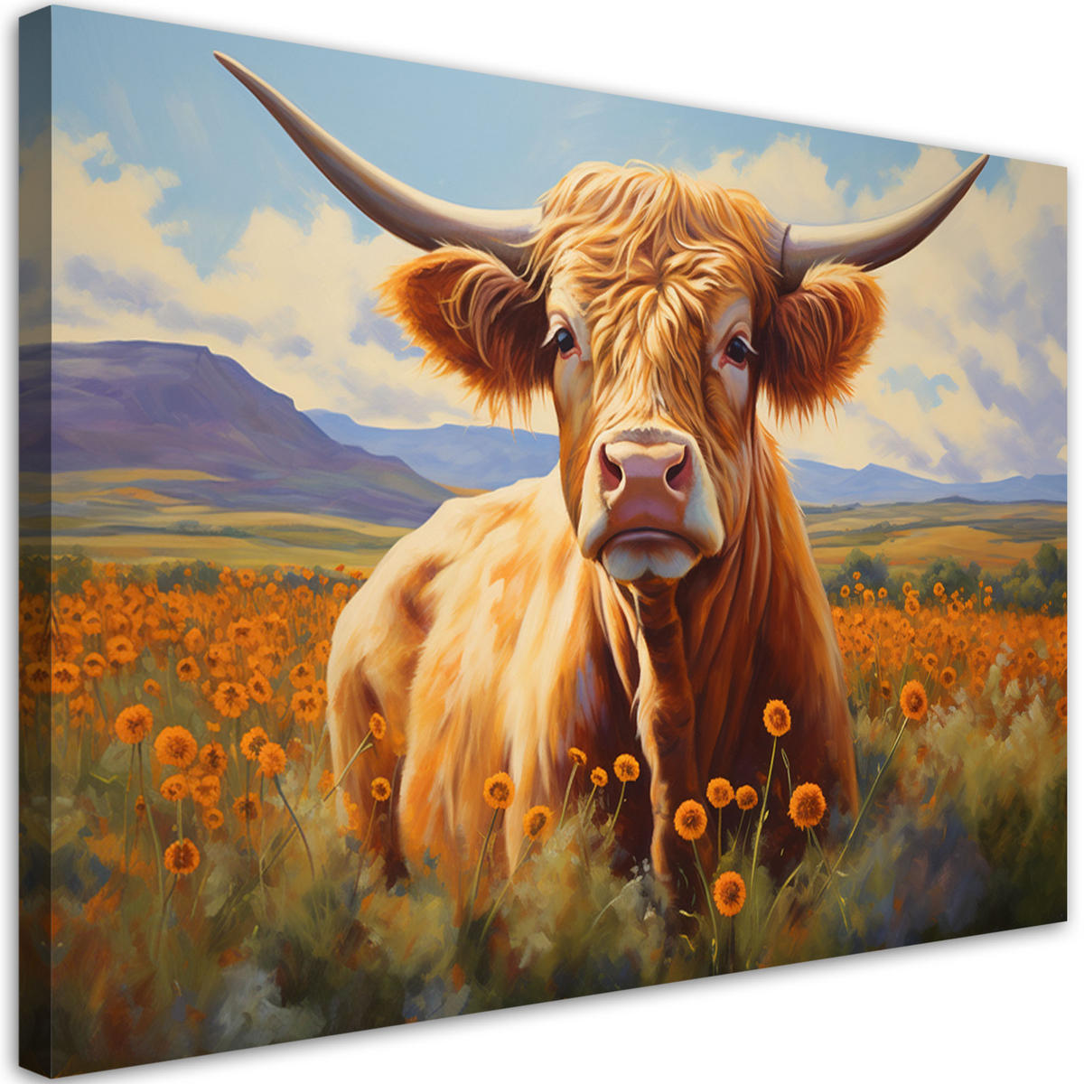 WANDBILD schottische kuh auf der wiese - Multicolor, Textil (60/40cm) - Feeby