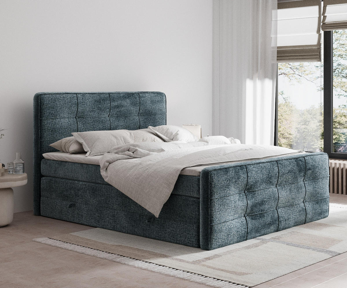 BOXSPRINGBETT Semplice Blau 160/200 cm - Blau/Schwarz, Holz/Holzwerkstoff (160/200cm) - Maison de Reve