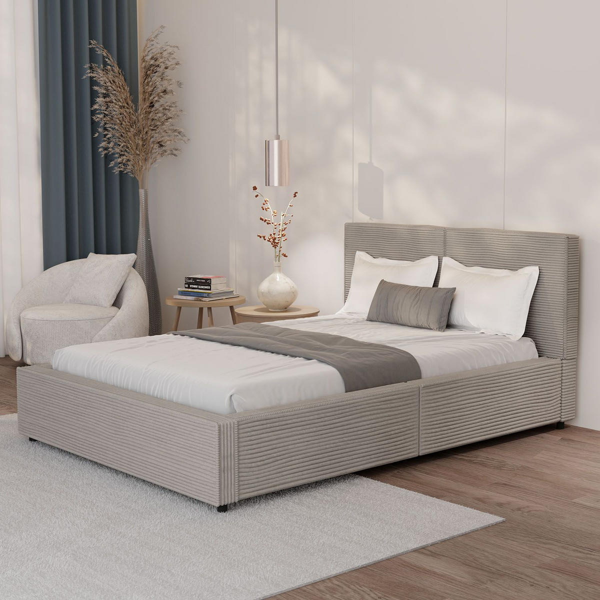 POLSTERBETT Salerno Cord taupe 140x200 cm - Taupe, Textil (140/200cm) - Juskys