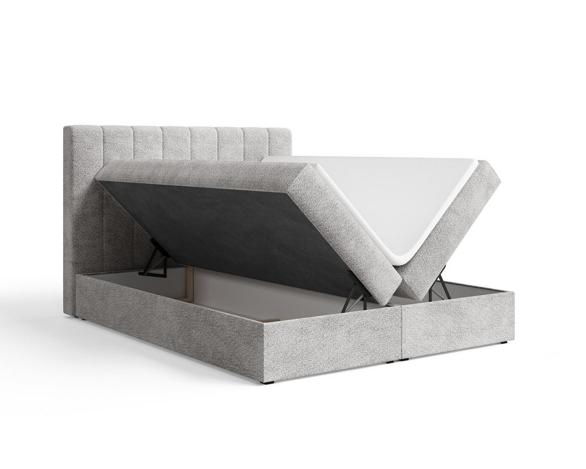 BOXBETT 01 140 x 200 cm - Arena – Stilvoll und bequem Mit Bettkasten, PU-Topper, Federmechanismus, waschbarer Bezug - Grau, Holz (140/200cm) - ROYAL24_MARKT