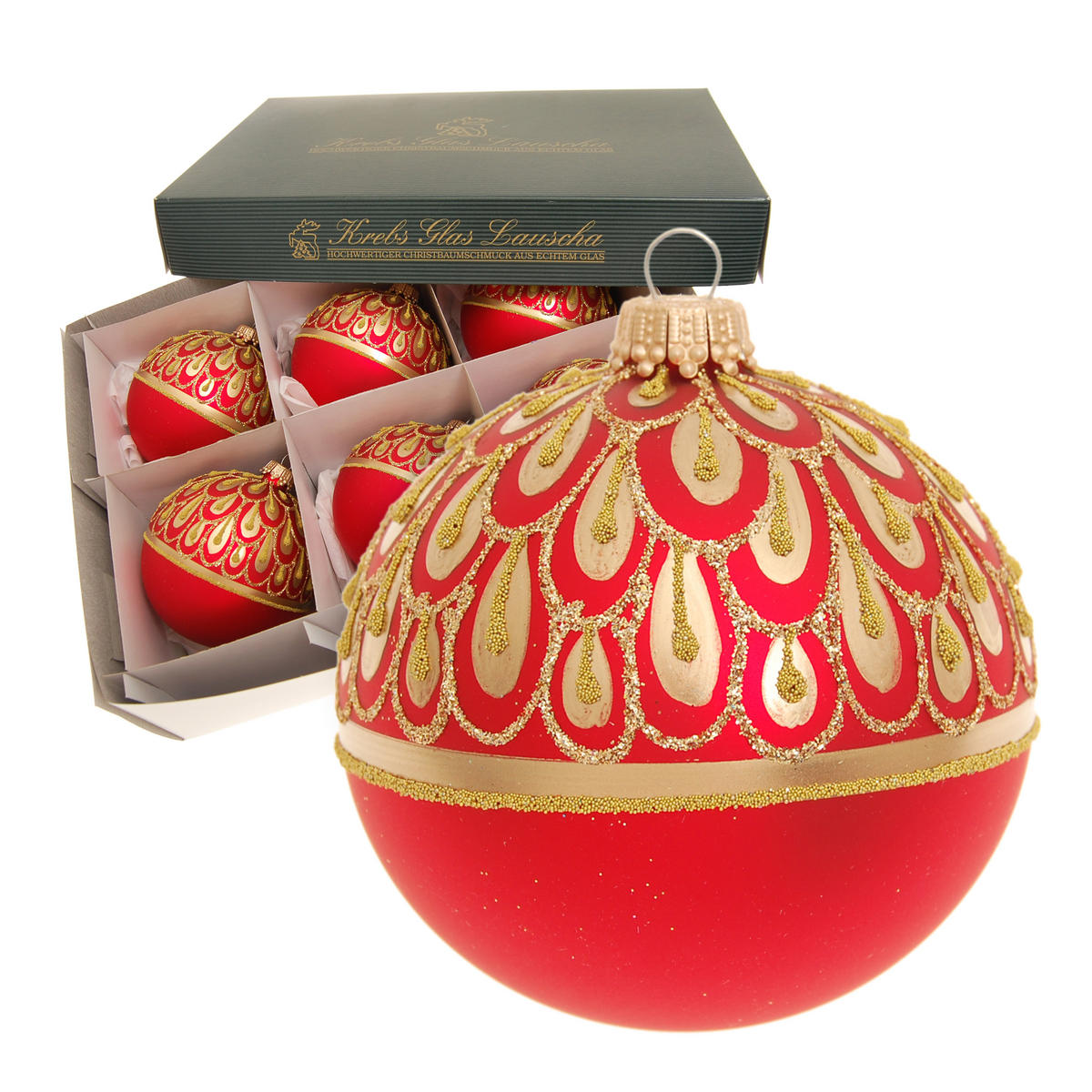 CHRISTBAUMKUGELN Goldregen Rot 8cm (Glas / 6 Stk.) - Rot, Glas (8/8/8cm) - Krebs Glas Lauscha
