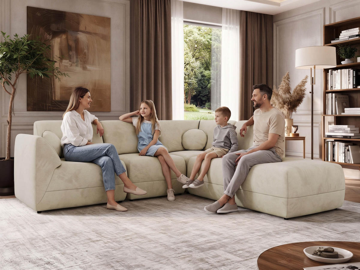 ECKSOFA NOARA 5M L Beige Velvet - Rechts - Beige/Schwarz, Kunststoff/Textil (267/244cm) - MKS