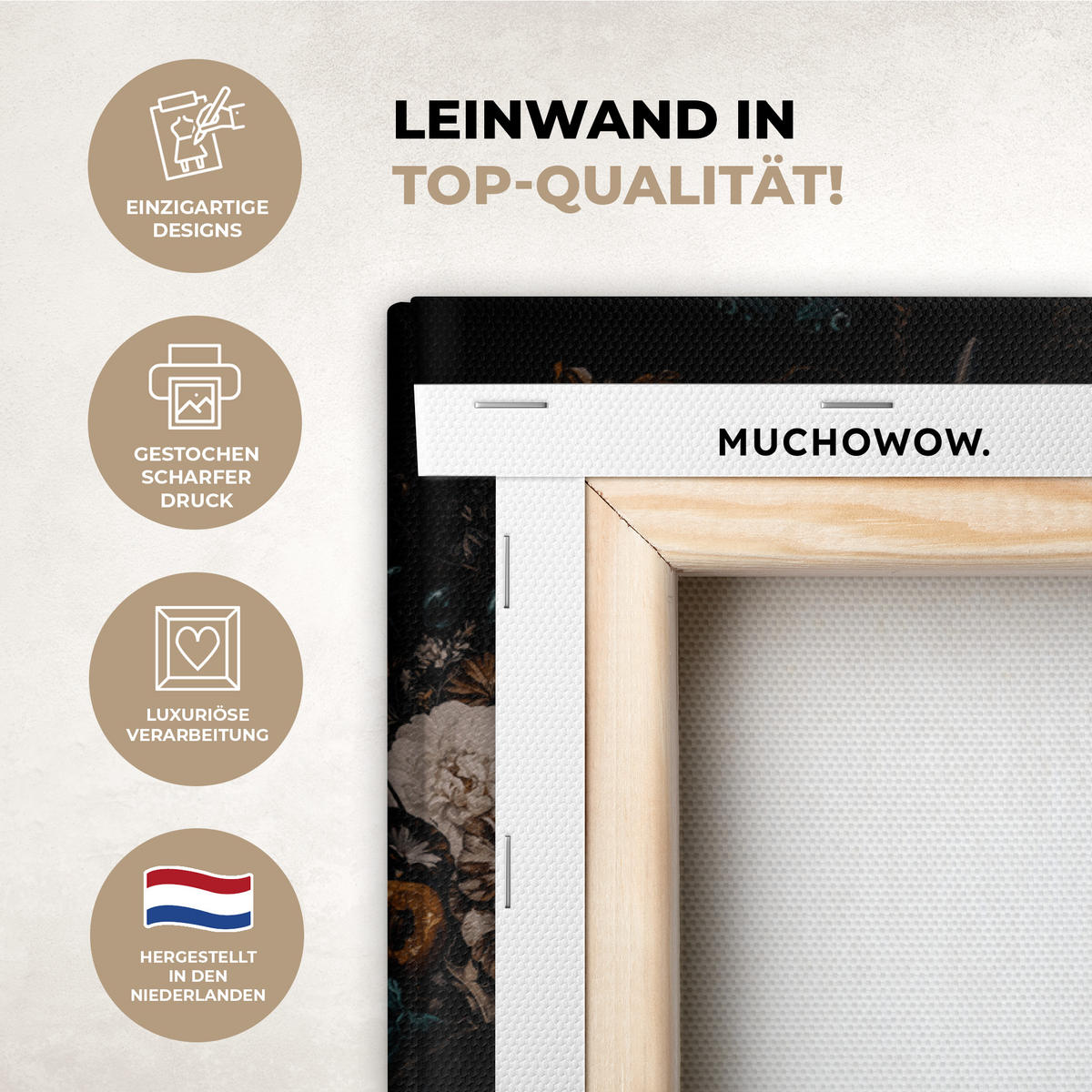 LEINWANDBILD Frau - Luxus - Blumen - Schmetterling - Porträt Gemälde 60x40 cm - Schwarz, Textil (60/40cm) - MuchoWow