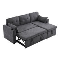 SOFA L-Form Schlaffunktion Stauraum Getränkehalter Austauschbar Modern - Grau, Holz (74/44/62cm) - FLIEKS