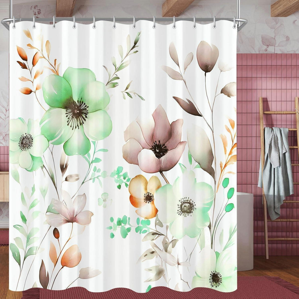 DUSCHVORHANG Blumen Zeichnen 180 x 170 cm - Multicolor, Textil (180/170cm)