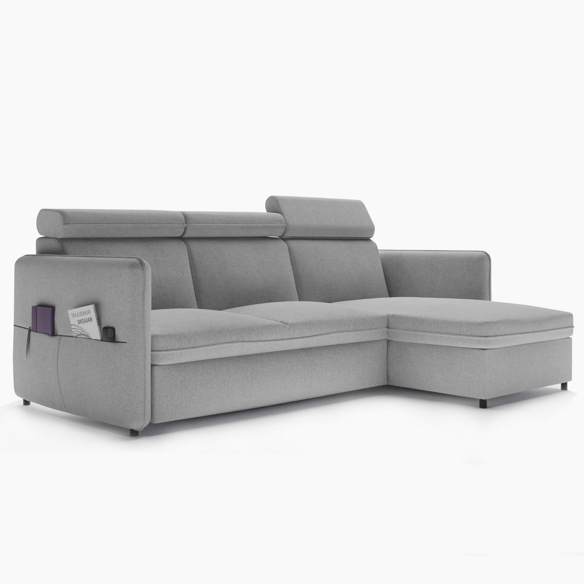 ECKSOFA mit Schlaffunktion und Bettkasten, Hellgrau - Grau, Holzwerkstoff/Textil (220/140cm) - Idohome