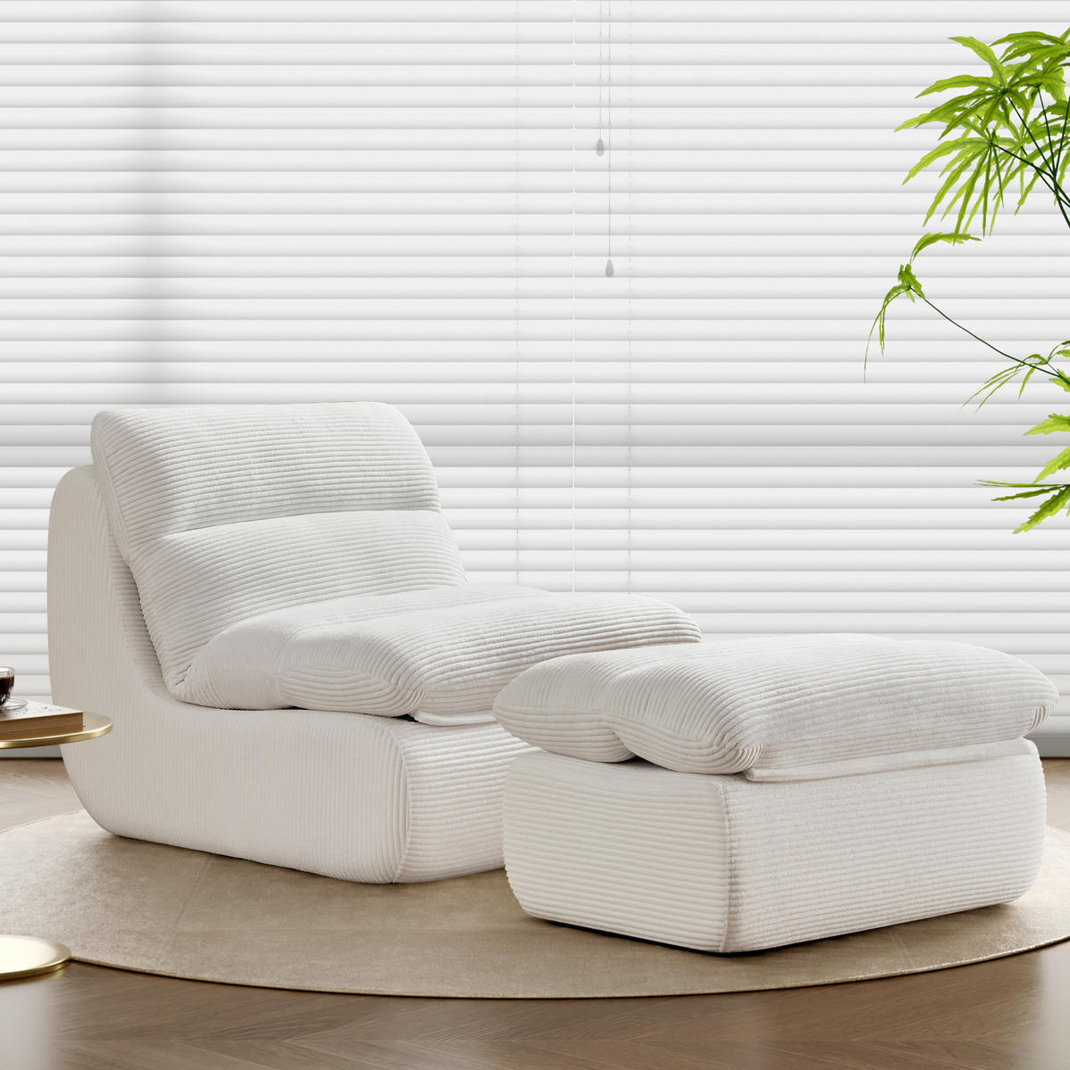 SOFA 101/81/75 cm mit Fußhocker, abnehmbarer Rücken- und Sitzpolsterung aus Cord, Beige - Beige, Textil (81/75/101cm) - Redom