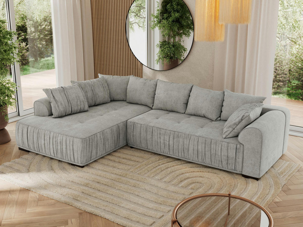 ECKSOFA ORTA Hellgrau Stukture - Links - Hellgrau/Schwarz, Textil (325/200cm) - MKS