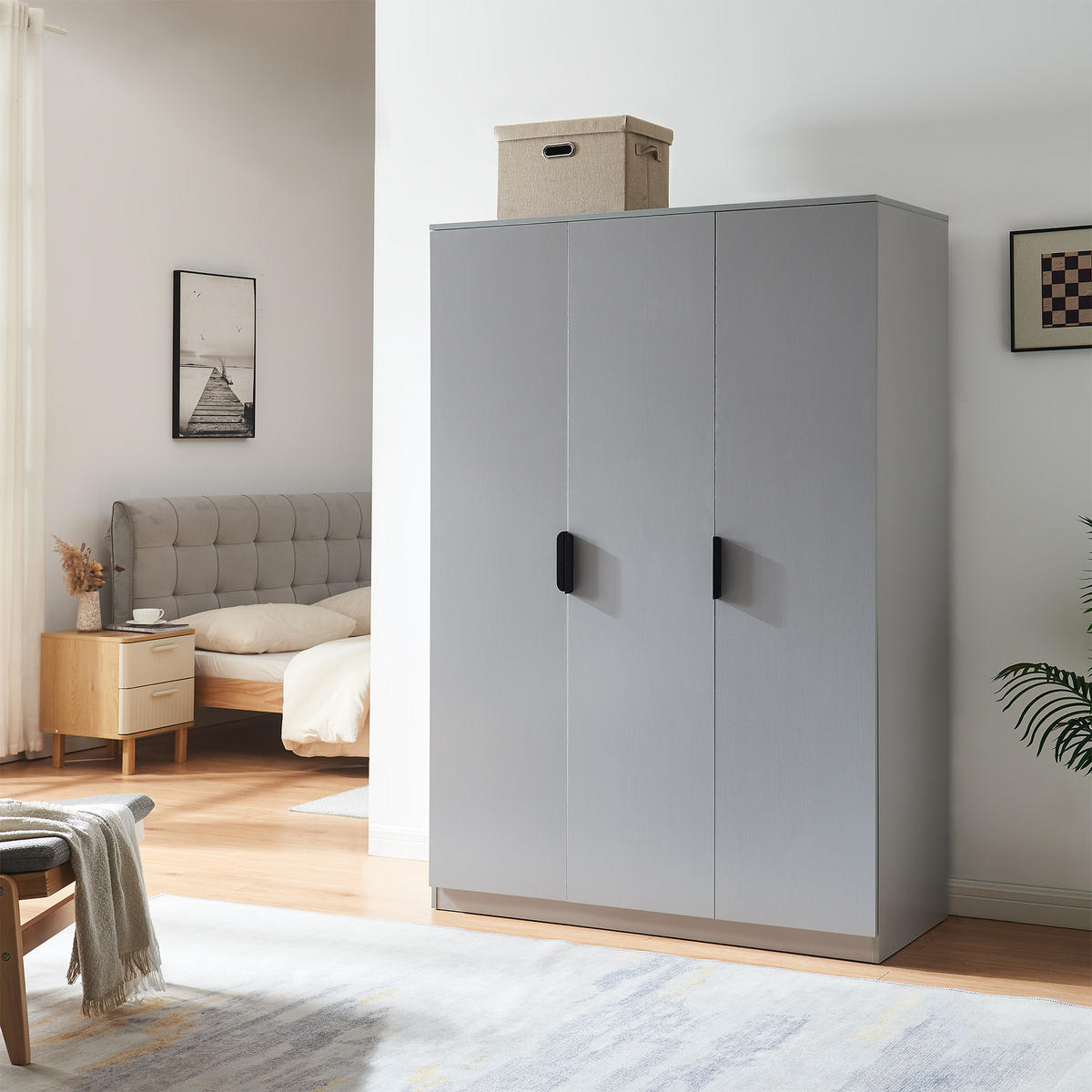 KLEIDERSCHRANK Eiselfing - Grau, Holzwerkstoff (120/176/52cm) - [en.casa]