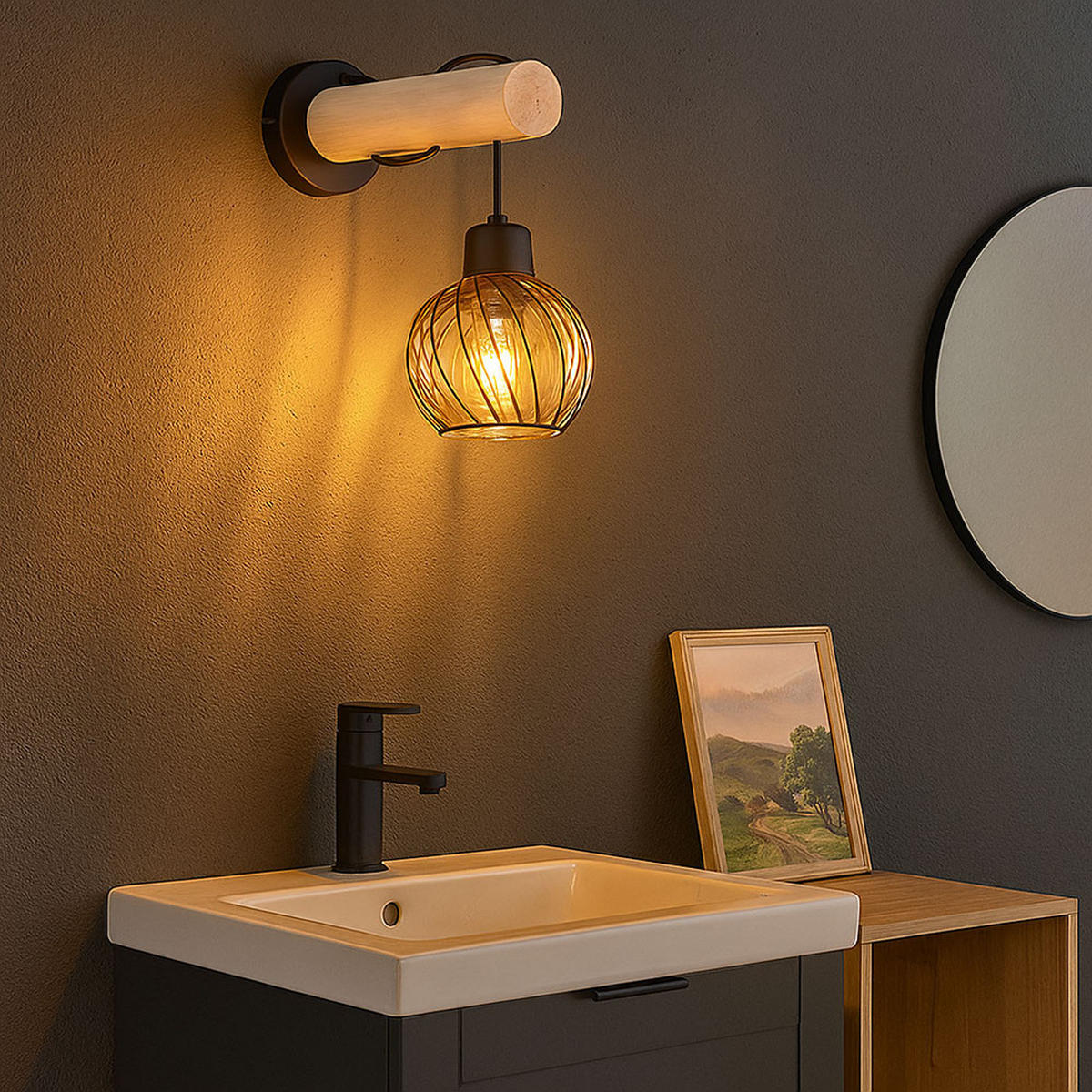 LED WANDLEUCHTE Holzoptik Braun - Braun, Holz (13/30/27cm) - Globo Lighting