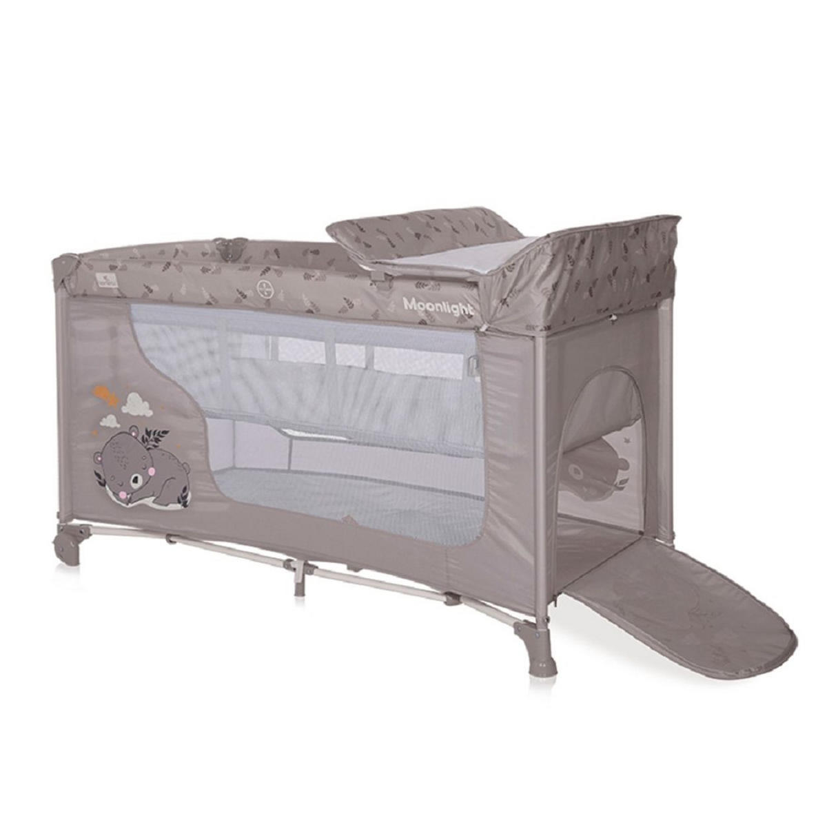 REISEBETT Moonlight braun zwei Ebenen, faltbar, Wickelauflage, Matratze, Räder - Braun, Kunststoff (60/120cm) - Lorelli