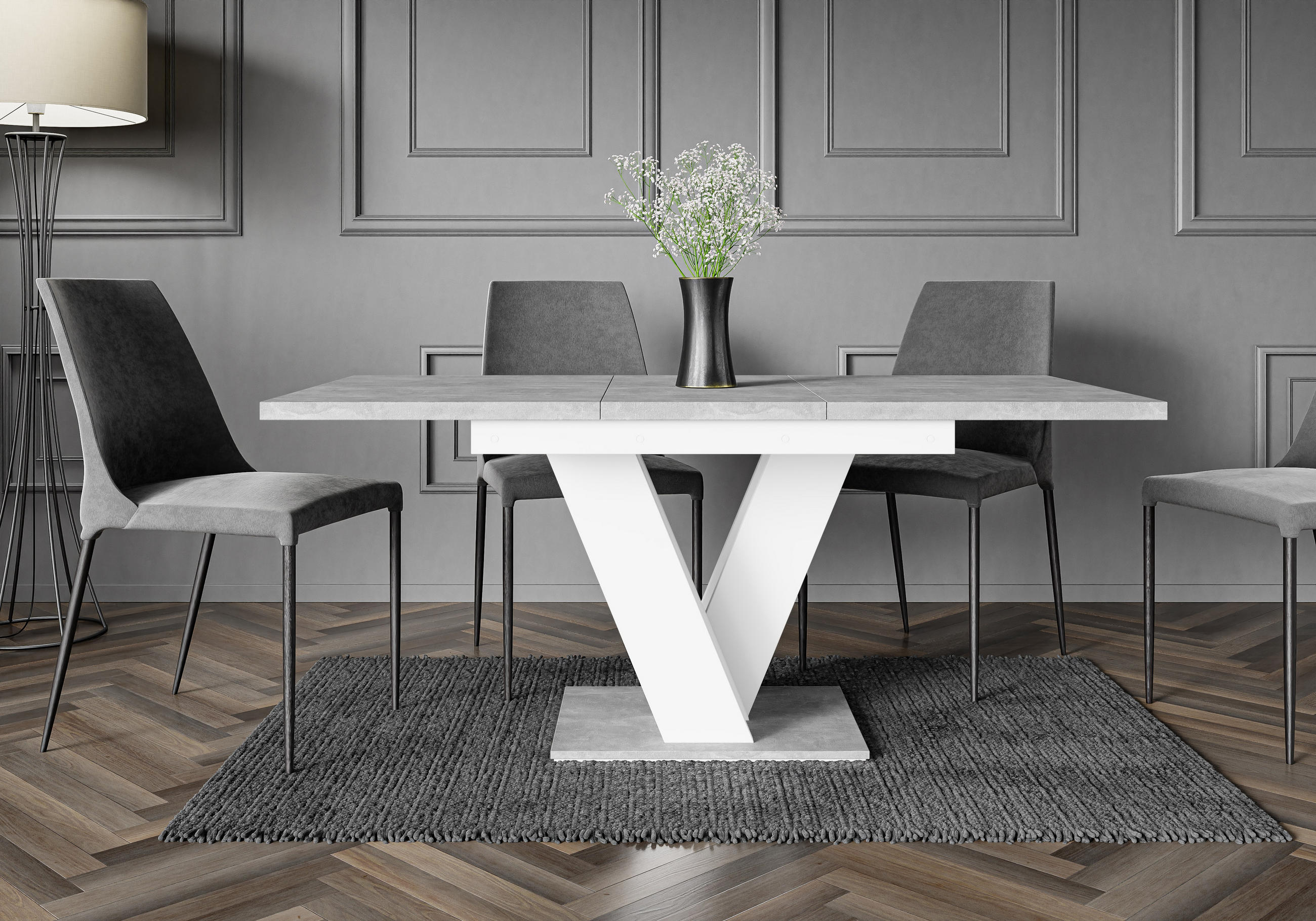 ESSTISCH ausziehbar 120 -160x80x75 cm - Weiß / Betonoptik - ASIV - Hellgrau, Holzwerkstoff (120/80/75cm) - ALTDECOR