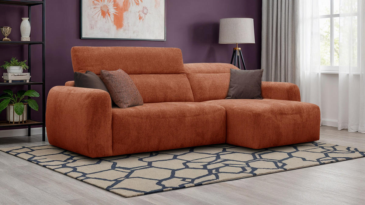 ECKSOFA NERO 4-Sitzer, orange - Schwarz/Orange, Holz/Textil (272/81/159cm) - Courtois Laville