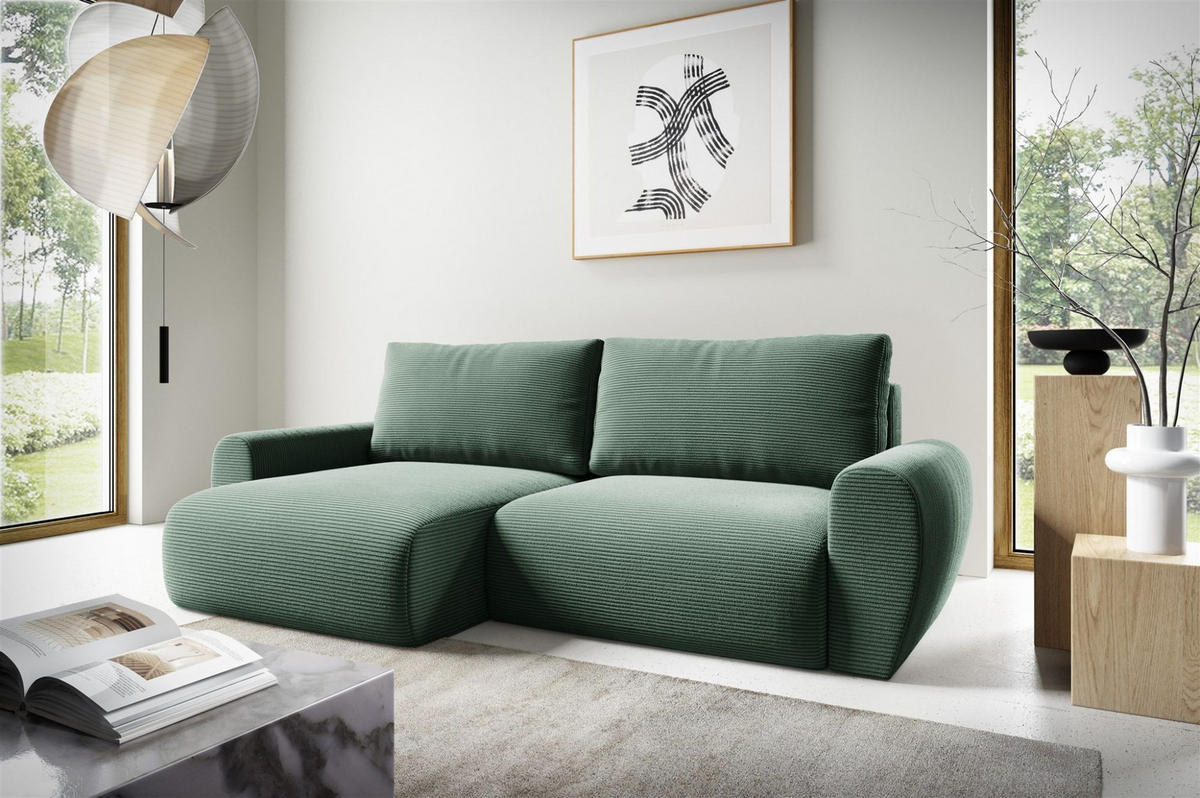 ECKSOFA Galan Mit Schlaffunktion - Grün, Holzwerkstoff/Textil (253/153cm) - Fun Möbel