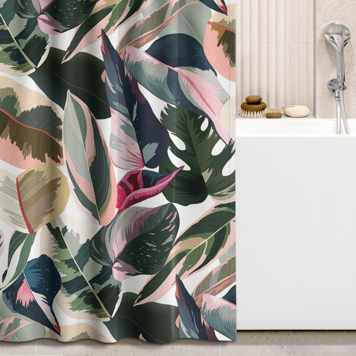 DUSCHVORHANG Pinke Tropen Muster XXL 200/180 cm - Grün, Textil (200/180cm) - Bilderwelten