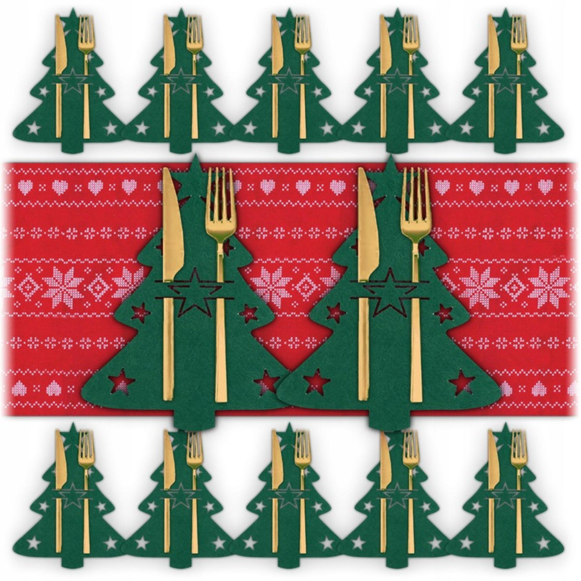 BESTECKTASCHE Weihnachtsdeko Tisch 12er Set - Grün, Textil (16.9/20.3/20.3cm) - KRUMAD