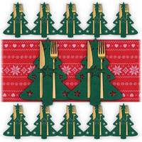 BESTECKTASCHE Weihnachtsdeko Tisch 12er Set - Grün, Textil (16.9/20.3/20.3cm) - KRUMAD