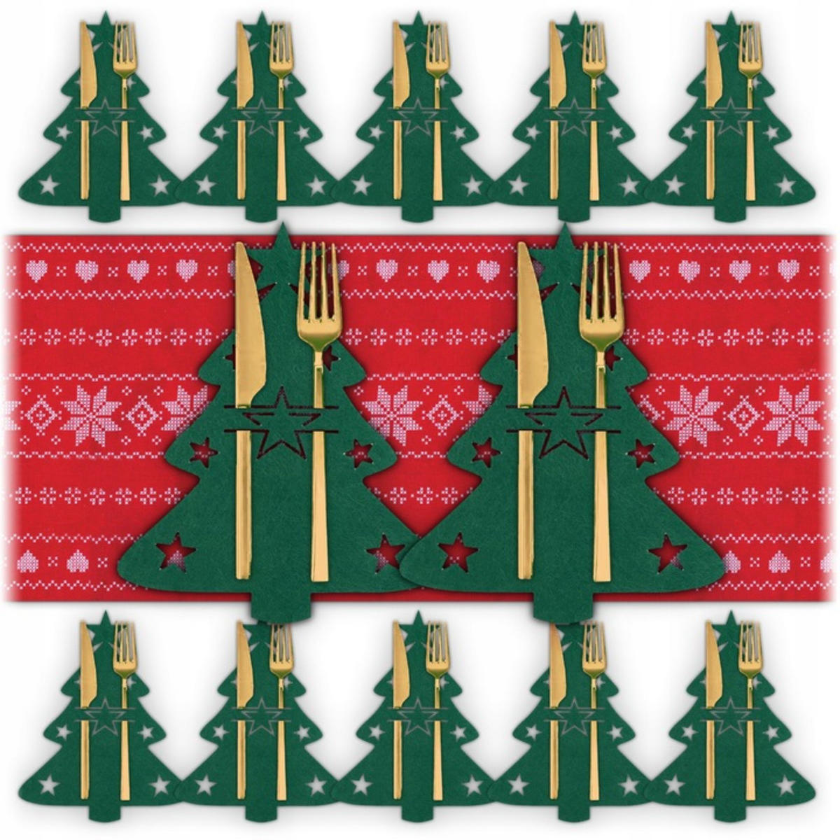 BESTECKTASCHE Weihnachtsdeko Tisch 12er Set - Grün, Textil (16.9/20.3/20.3cm) - KRUMAD