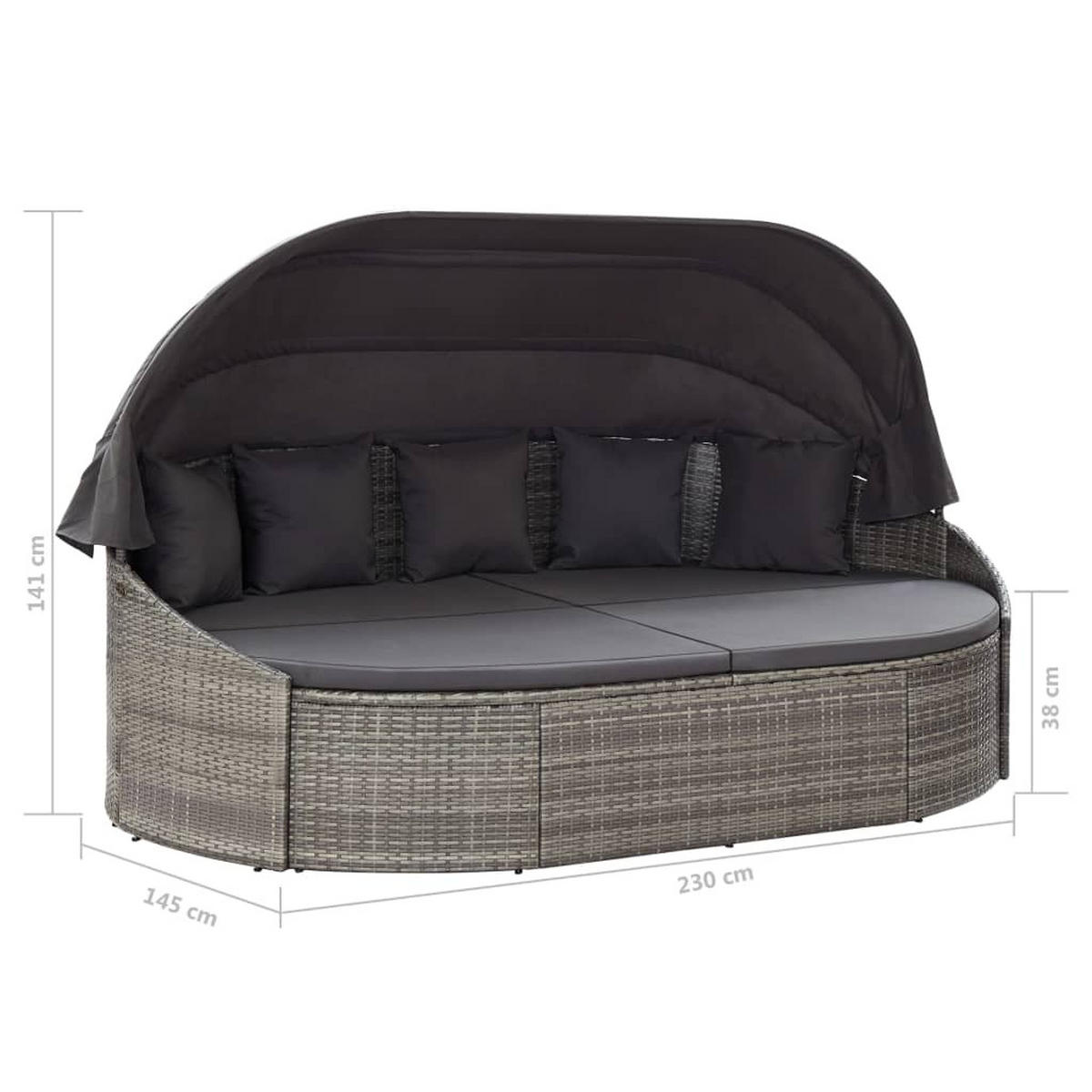 OUTDOOR-LOUNGEBETT Mit Dach Grau - Grau, Kunststoff (145/141/230cm) - vidaXL
