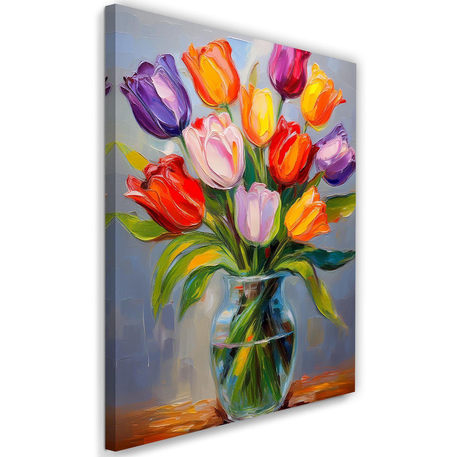 WANDBILD bunte tulpen in einer vase blumen - Multicolor, Textil (40/60cm) - Feeby