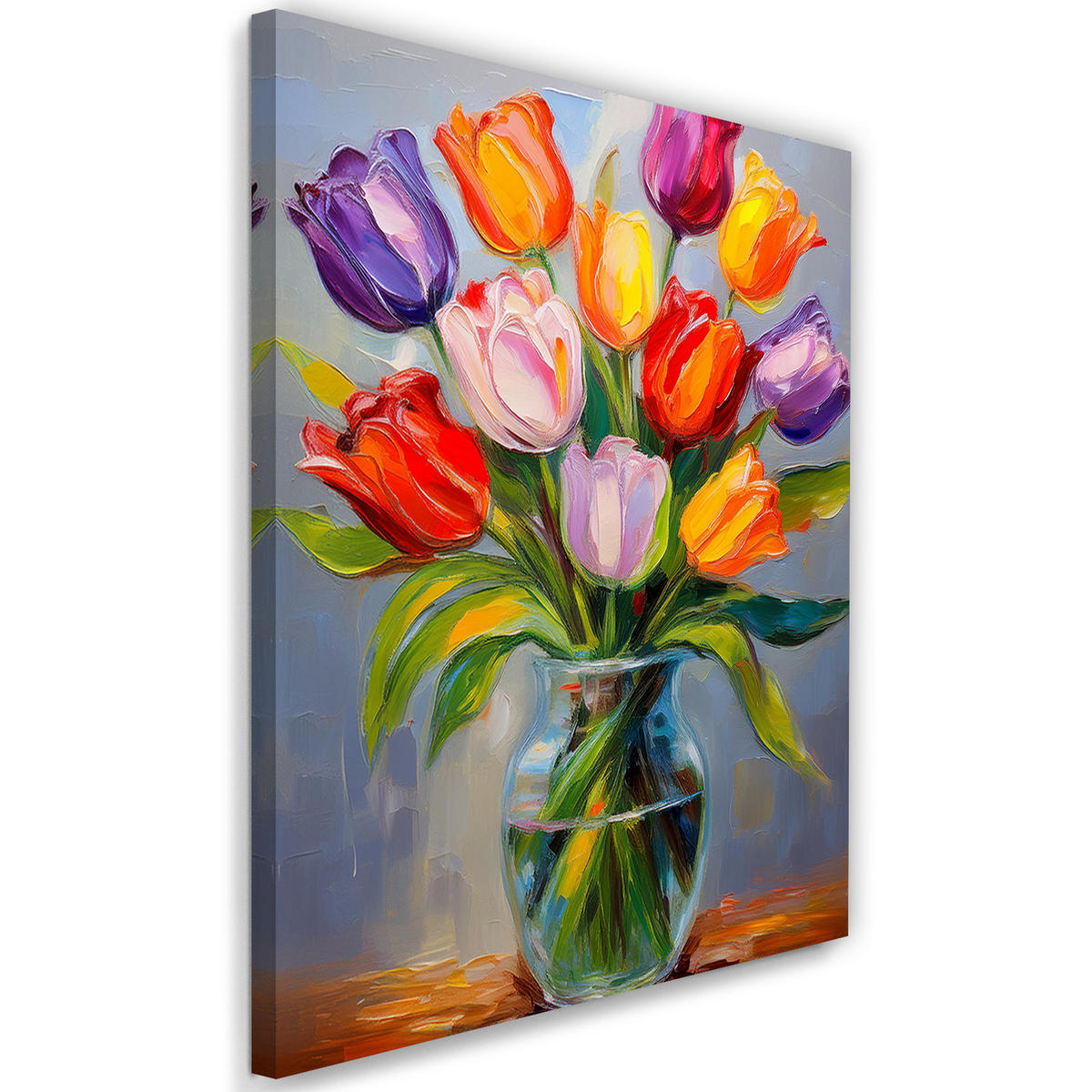 WANDBILD bunte tulpen in einer vase blumen - Multicolor, Textil (40/60cm) - Feeby