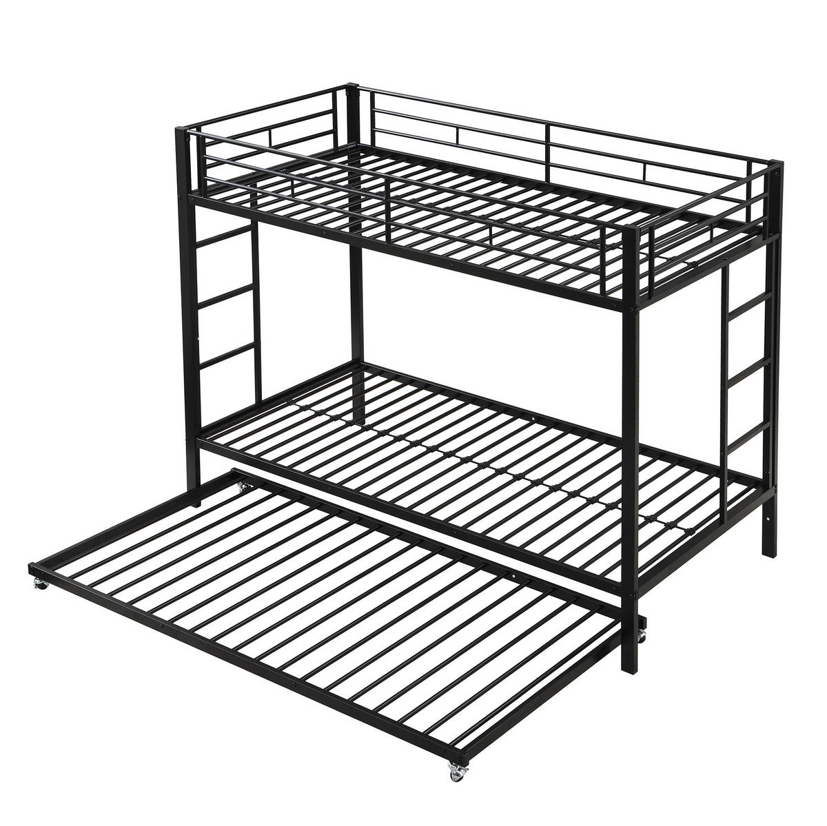 ETAGENBETT 90/200 cm aus Metall mit Ausziehbett und hohem Sicherheitsgeländer - Schwarz, Metall (90/200cm) - Flora Grace