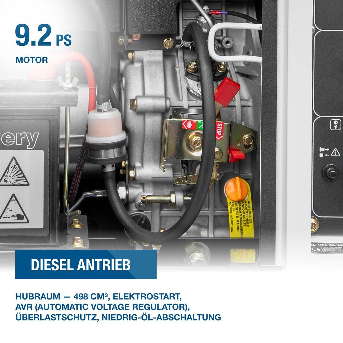 DIESEL Generator DHY8600SE-T D (5.7kW / 7.9kVA, Elektrostart, 1 x 230V + 400V) - Weiß, Metall (92/52/72cm) - HYUNDAI