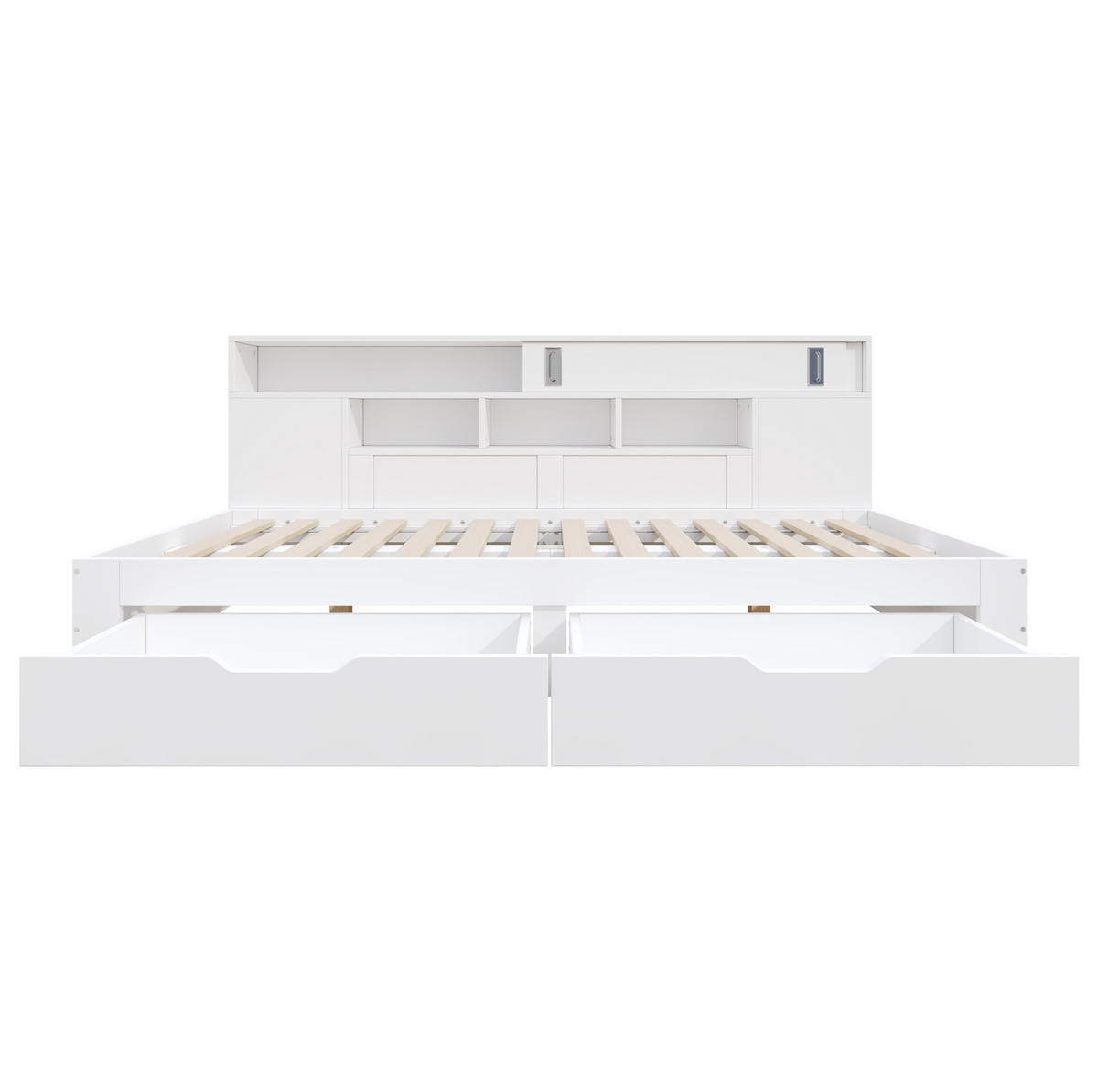 KINDERBETT aus MDF 90x200 cm Weiß mit Schubladen, Schiebetürschrank und Regal - Weiß, Holzwerkstoff (90/200cm) - IVMEU