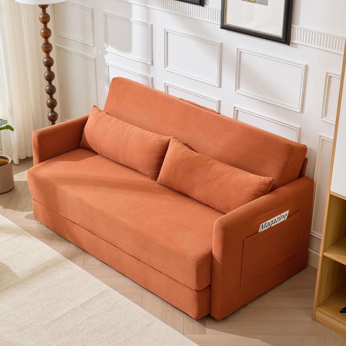 SOFABETT klappbar 165 x 92 cm Cord Orange 2-Sitzer - Orange, Metall (165/82/92cm) - Meubliv