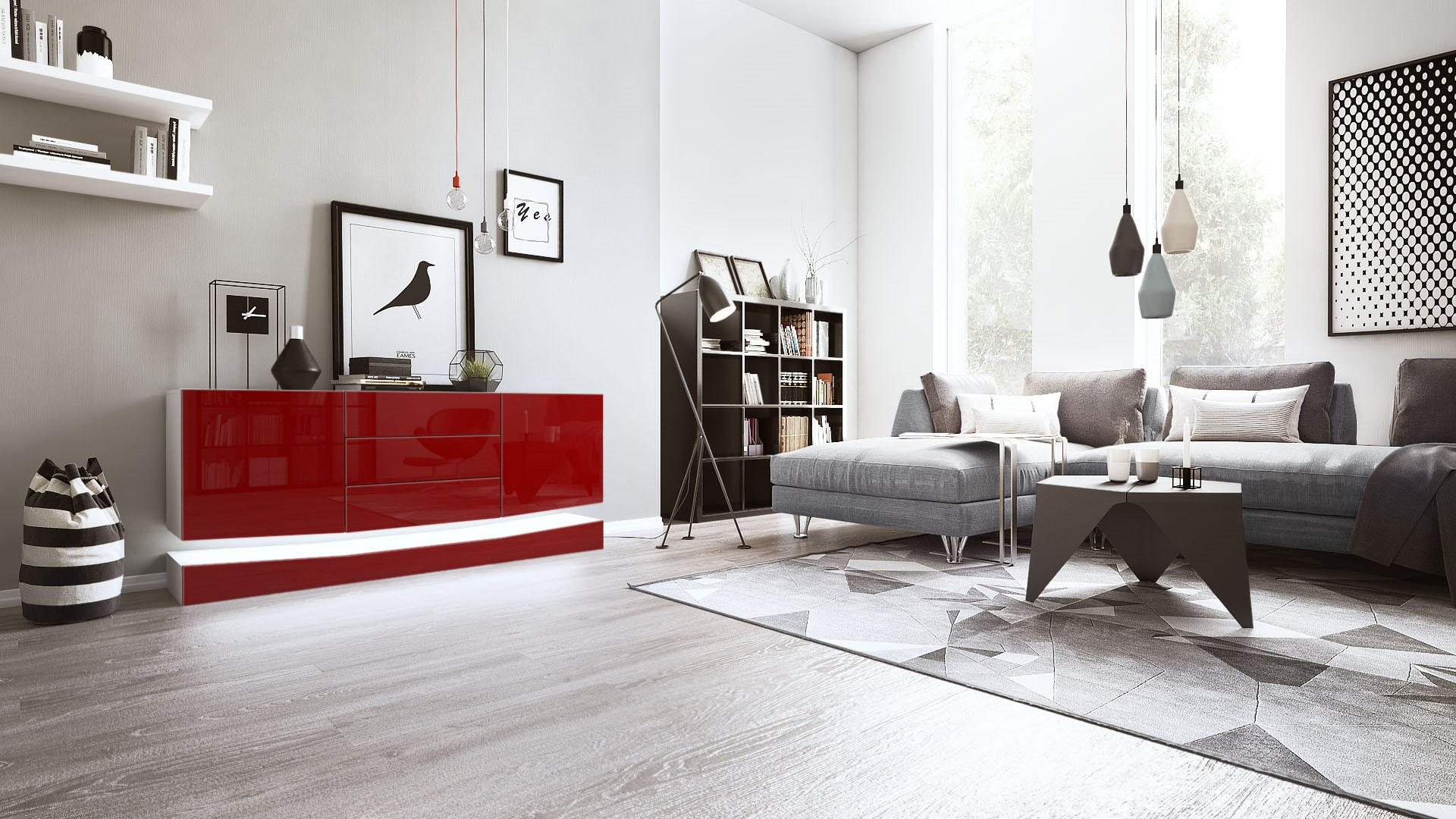 SIDEBOARD City Fronten in Bordeaux Hochglanz - Bordeaux, Holzwerkstoff (178/82/39cm) - Vladon