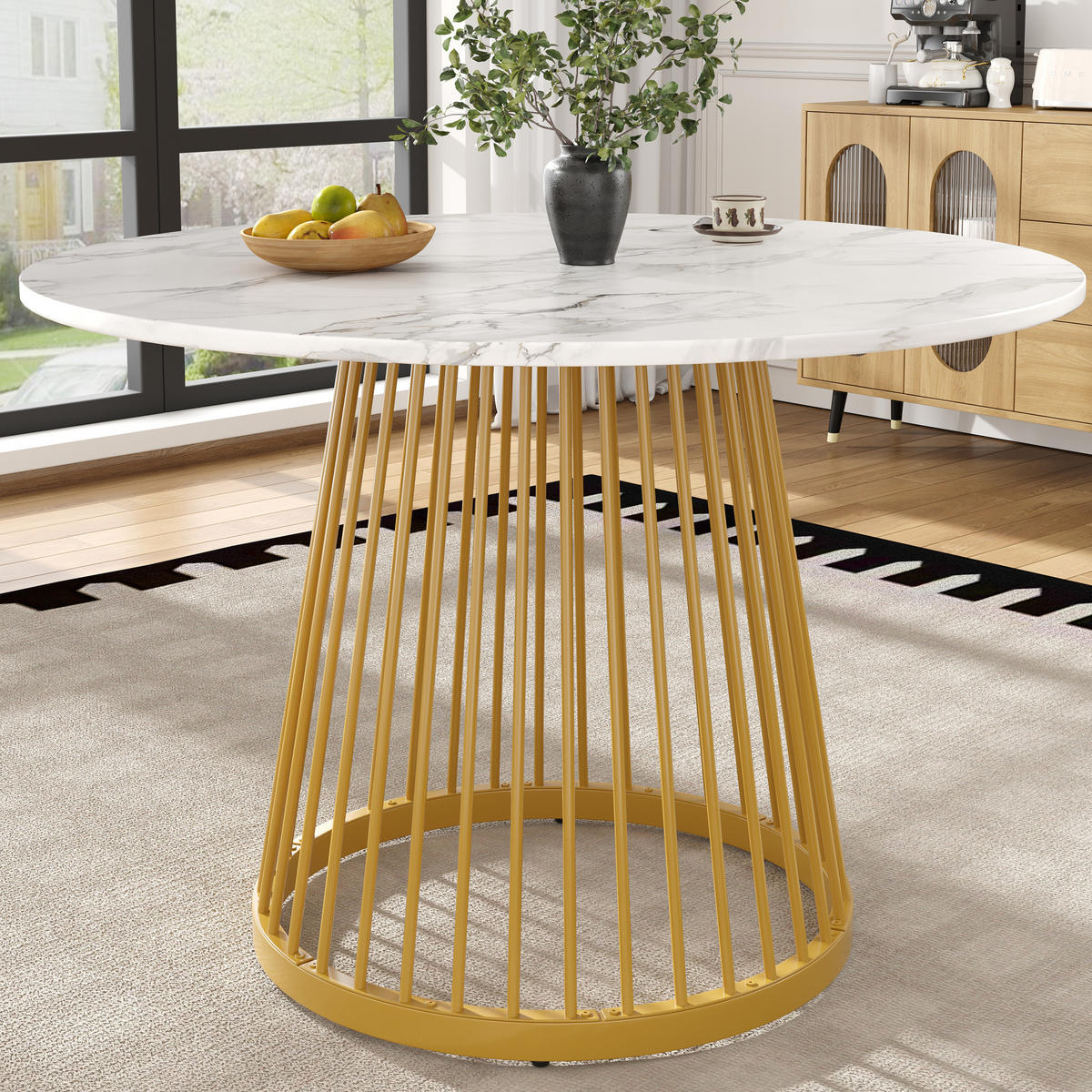 ESSTISCH 80/76/80 cm Weiß/Goldfarben aus MDF und Metall mit verstellbaren Füßen - Goldfarben, Holzwerkstoff (80/80/76cm) - OKMYHOME