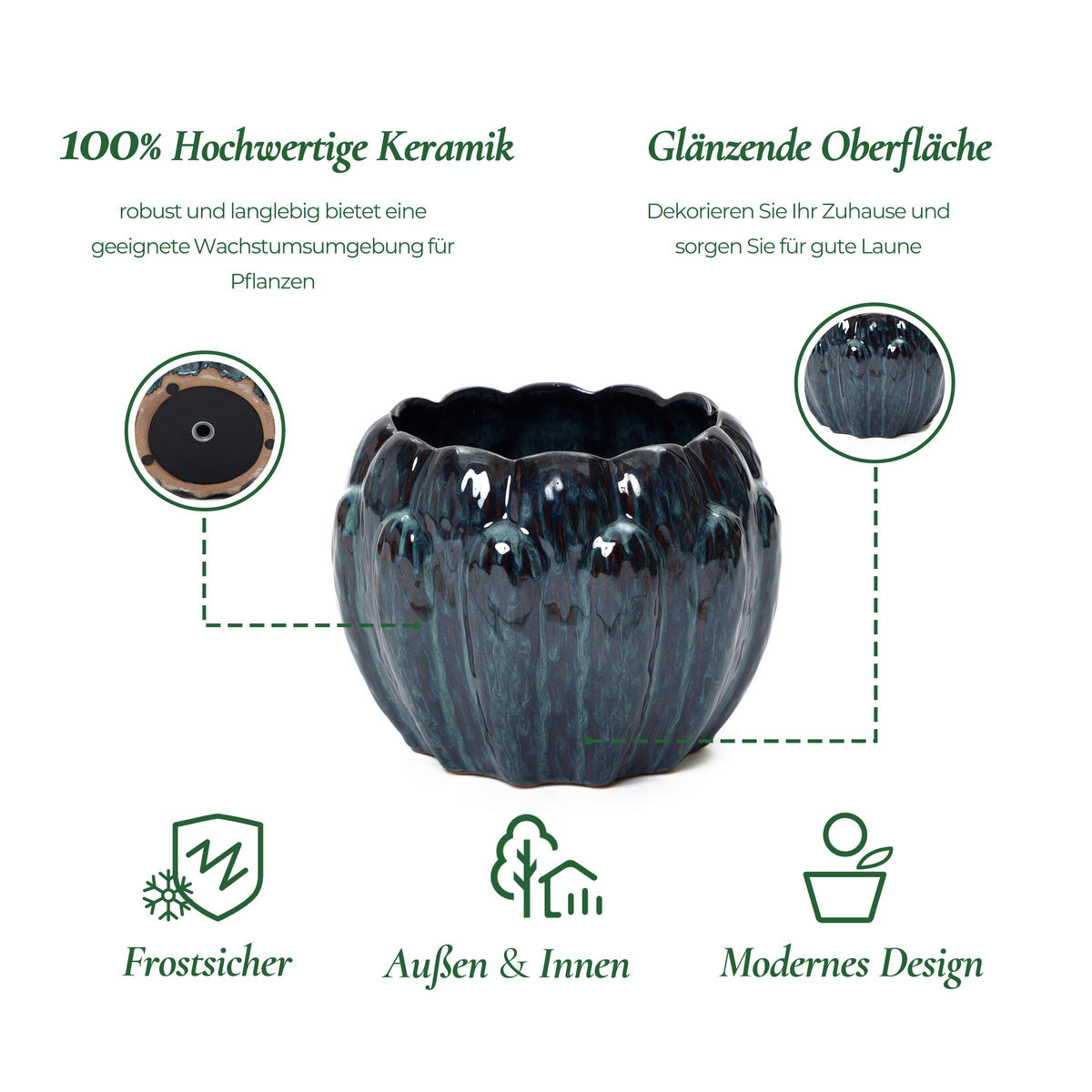 KERAMIK-BLUMENTOPF blau, Ø 24 × H 18 cm - Blau, Keramik (18.3cm) - Hometopia