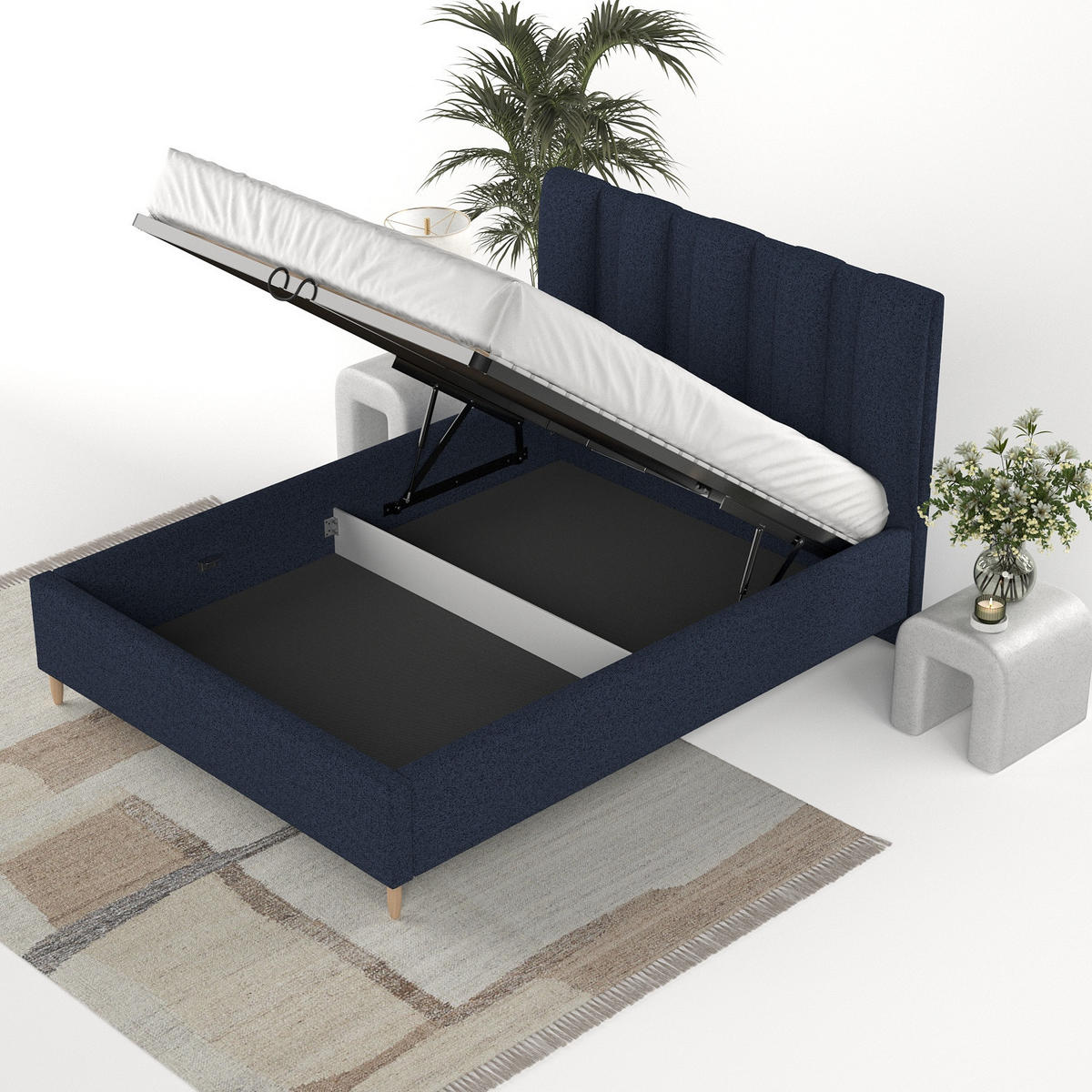 POLSTERBETT Loom 180/200 cm Marineblau im Riva Stoff - Naturfarben/Dunkelblau, Holz/Holzwerkstoff (180/200cm) - AltaBeds