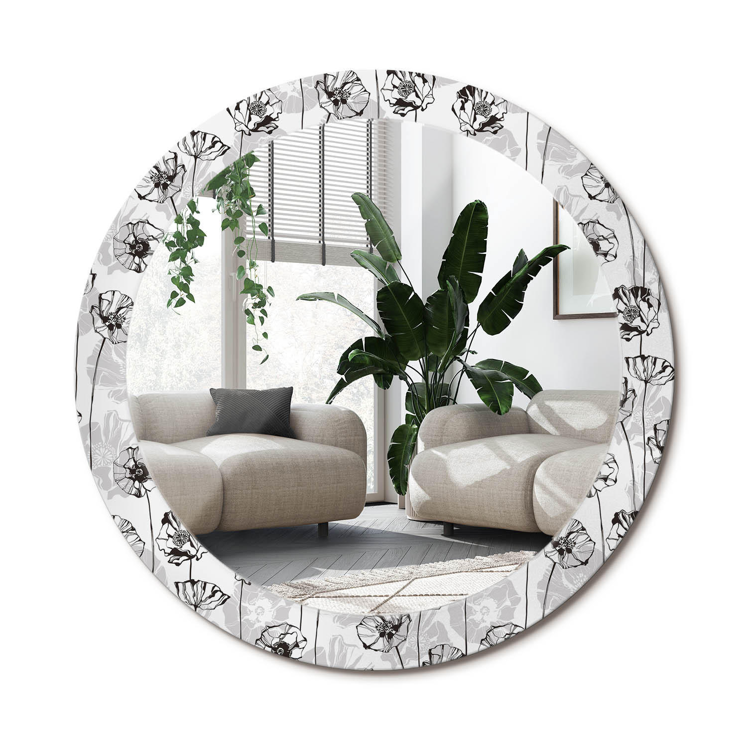 SPIEGEL Rund Ø 80 cm mit Aufdruck - Weiß, Glas (80/80/0.4cm) - Wallfluent