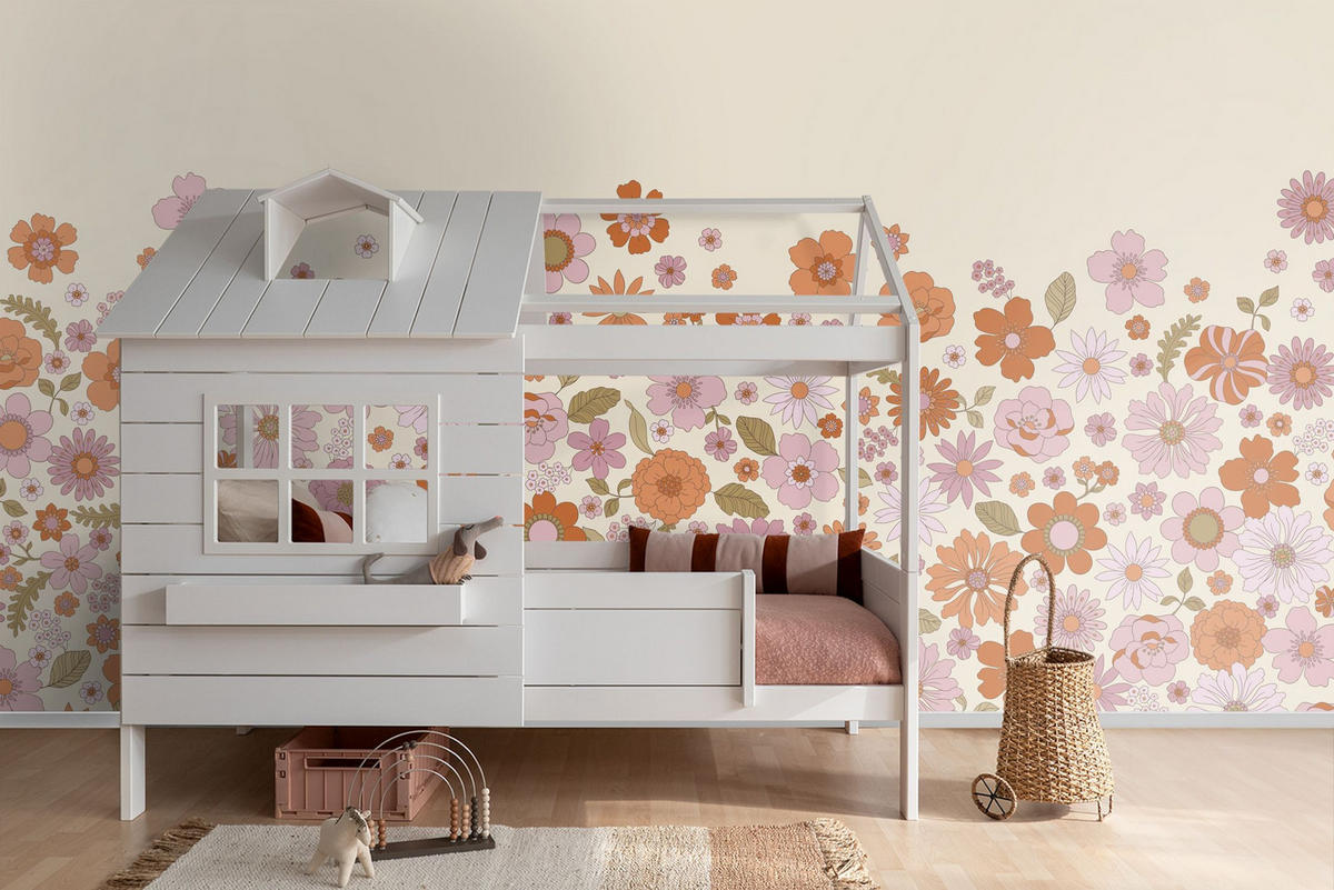 FOTOTAPETE Retro Blumen 2.5 x 2.79 m - Lila, Papier (250/279cm) - ESTAhome