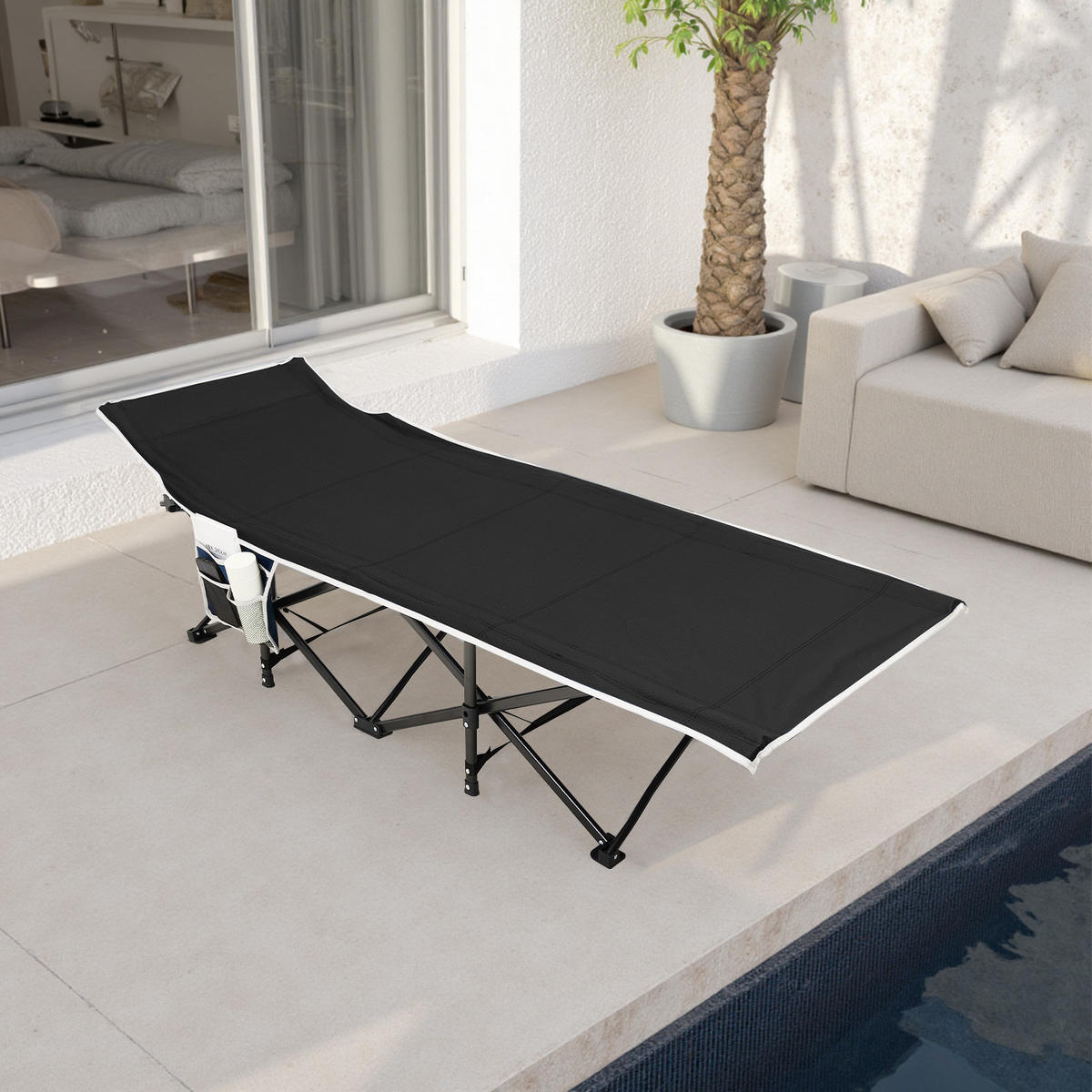 CAMPINGBETT Feldbett für Camping und Mittagspause in Schwarz Klappbar Platzsparend Robust und Langlebig 190 x 71 x 37 cm 6,78 kg - Schwarz, Metall - Livingandhome