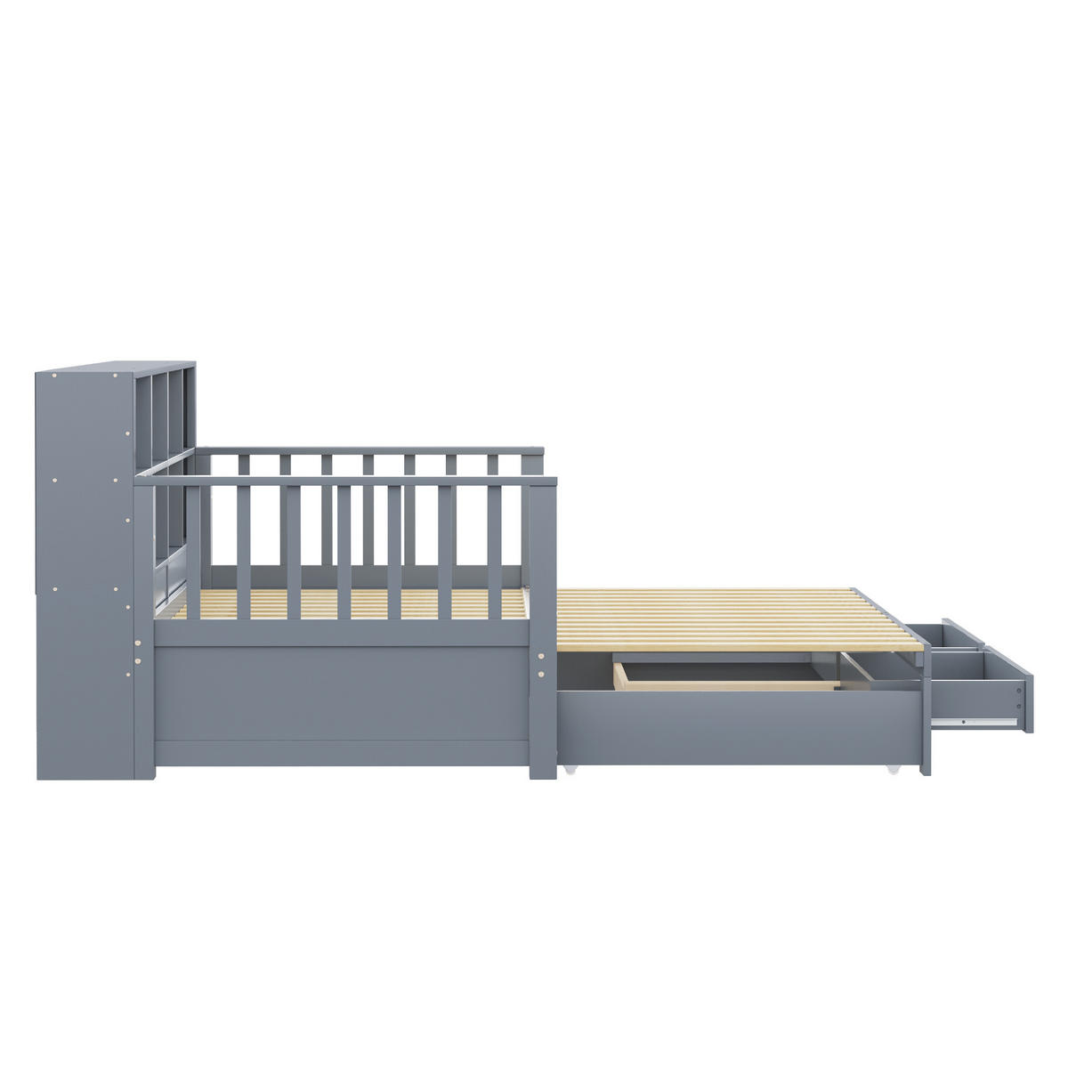 AUSZIEHBETT 90/180/190 cm DE-01362, in Grau, mit Steckdose und 2 Schubladen - Grau, Holz (90/190cm) - ComfortXL