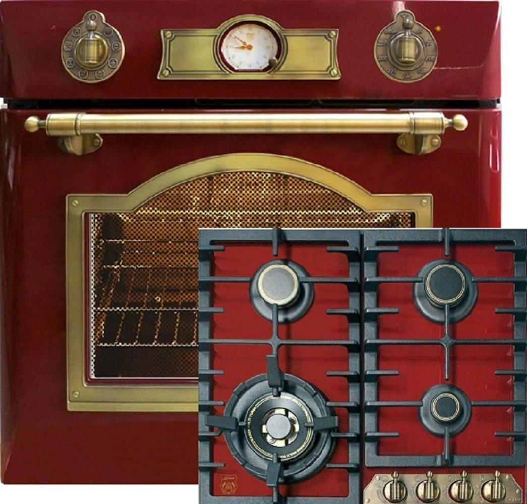 BACKOFEN-SET Elektro Einbau Backofen 60 cm EH 6355 RotEm+KCG 6335 RotEm Gas-Kochfeld 60 cm 60 cm - Rot, Metall (59.4/59.4/57.5cm) - Kaiser Küchengeräte