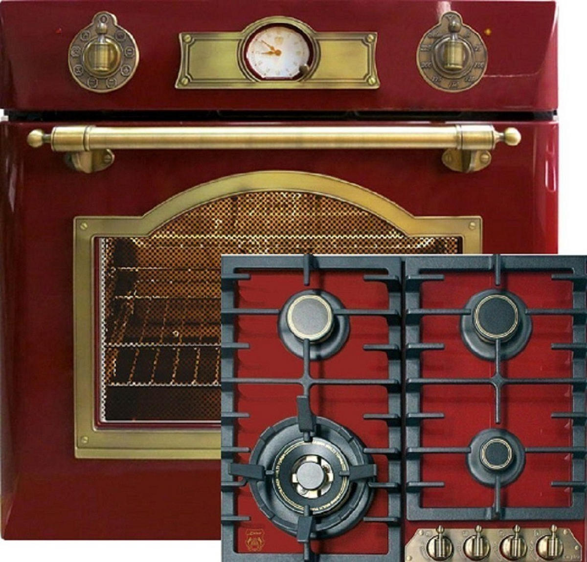 BACKOFEN-SET Elektro Einbau Backofen 60 cm EH 6355 RotEm+KCG 6335 RotEm Gas-Kochfeld 60 cm 60 cm - Rot, Metall (59.4/59.4/57.5cm) - Kaiser Küchengeräte
