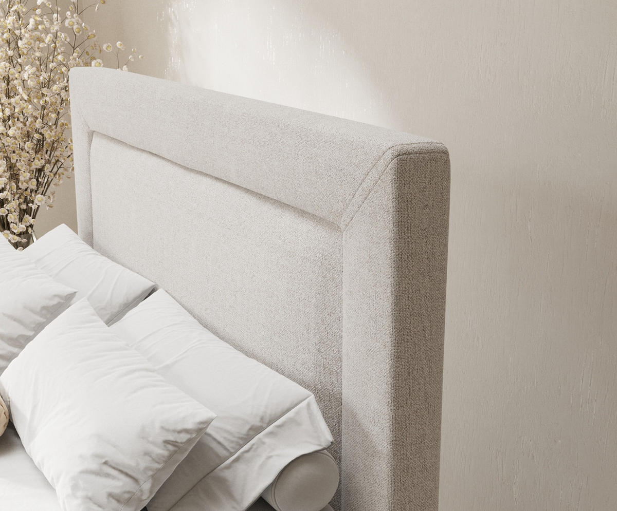 BOXSPRINGBETT Laguno Hellbeige 140/200 cm mit Latex-Topper - Beige/Silberfarben, Holz/Holzwerkstoff (140/200cm) - Maison de Reve