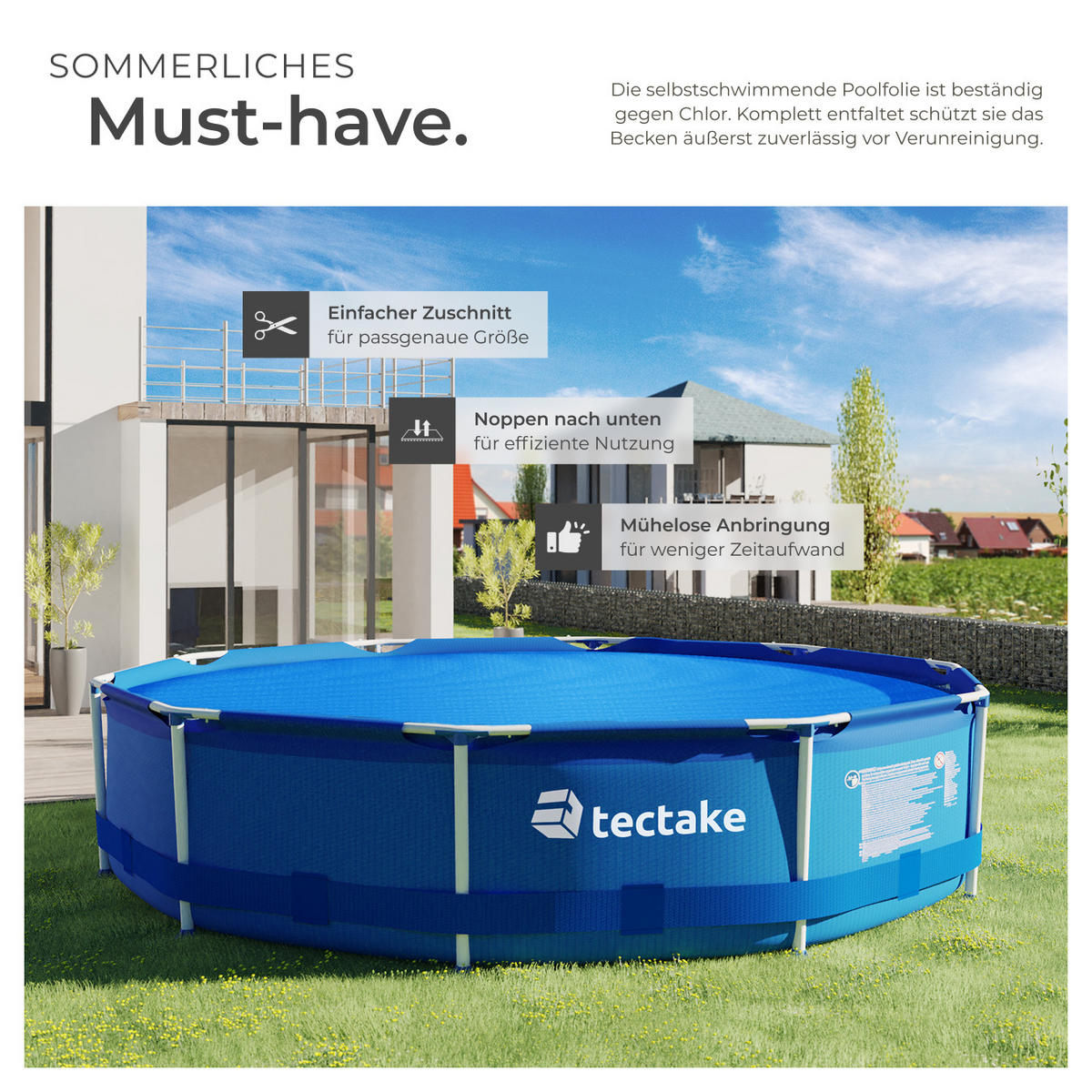 POOLABDECKUNG ,Durchmesser 488 cm,blau - Blau, Kunststoff (488/488cm) - tectake