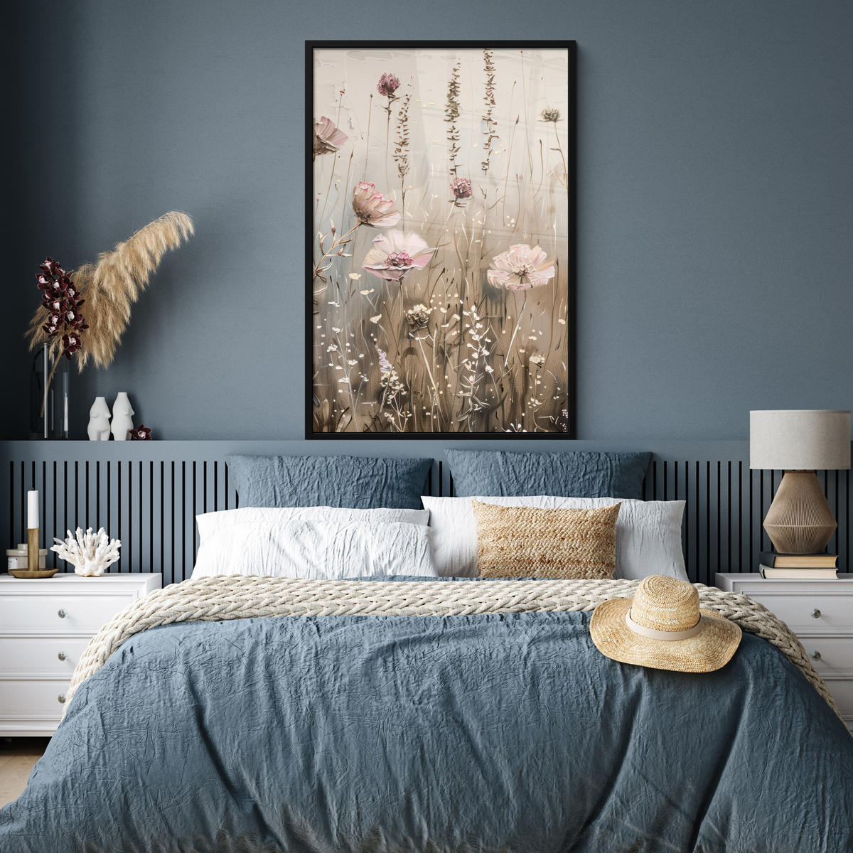 GERAHMTES BILD Blumen - Rosa - Modern - Beige 80x120 cm - Beige, Papier (80/120cm) - MuchoWow