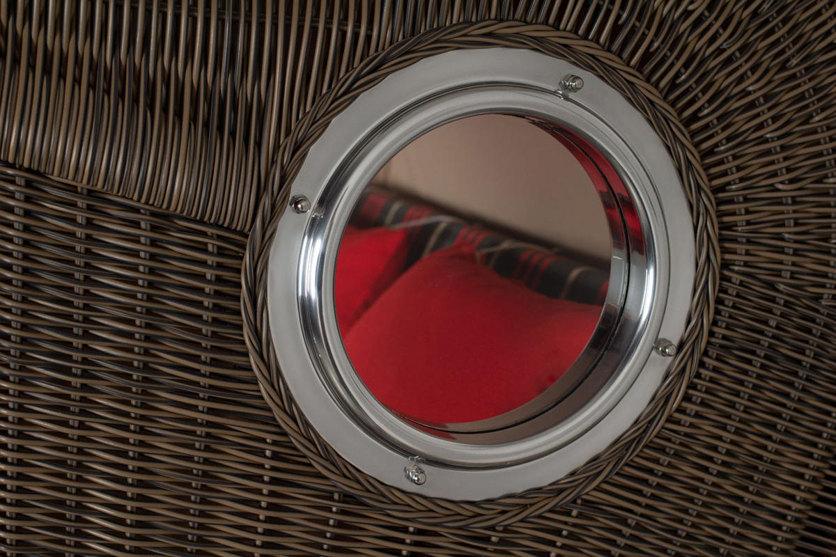 STRANDKORB Komplettset: Ammersee Mahagoni Bullauge - PE grau - Modell 529 - Beige/Rot, Holz/Kunststoff (125/165/80cm) - bene living